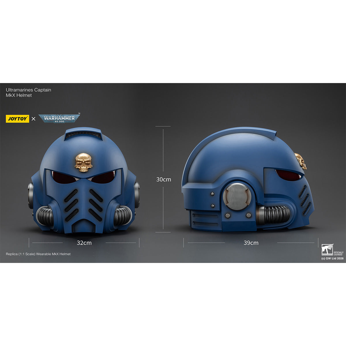 JOYTOY Warhammer 40K Ultramarines Captain MkX Helmet & Display Stand 1/1 Scale