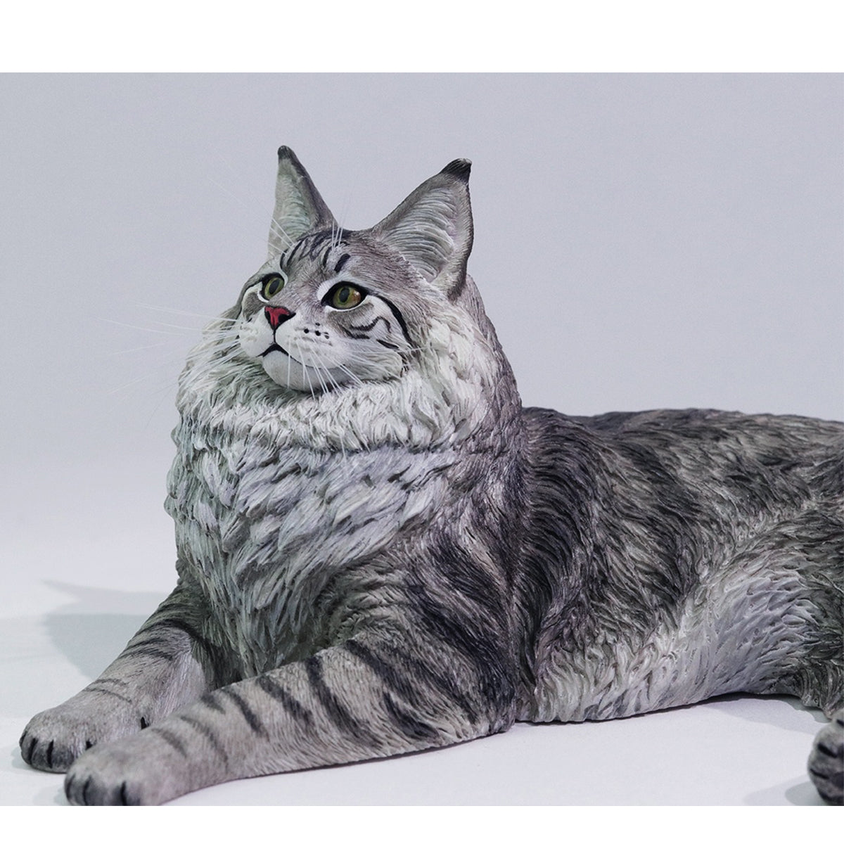 LIEJI, Silver Tiger Maine Coon, Static Expertly Hand-Painted Lifelike, 1/6 Scale Animal Figurine