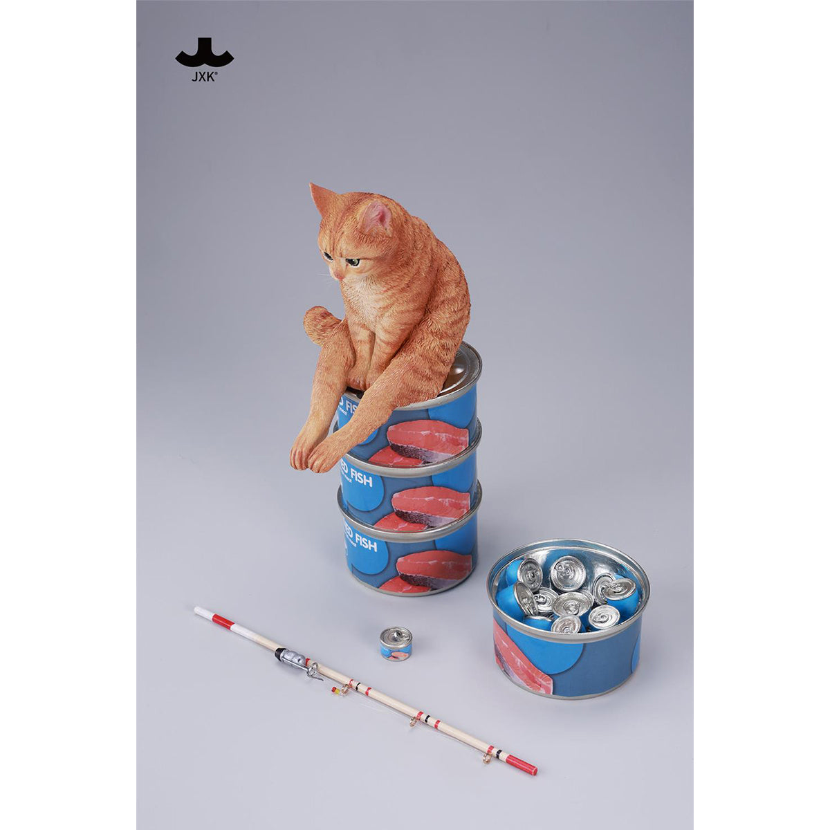 JXK Dream-Fishing Kitten Cat Static Expertly Hand-Painted Lifelike Animal Figurine