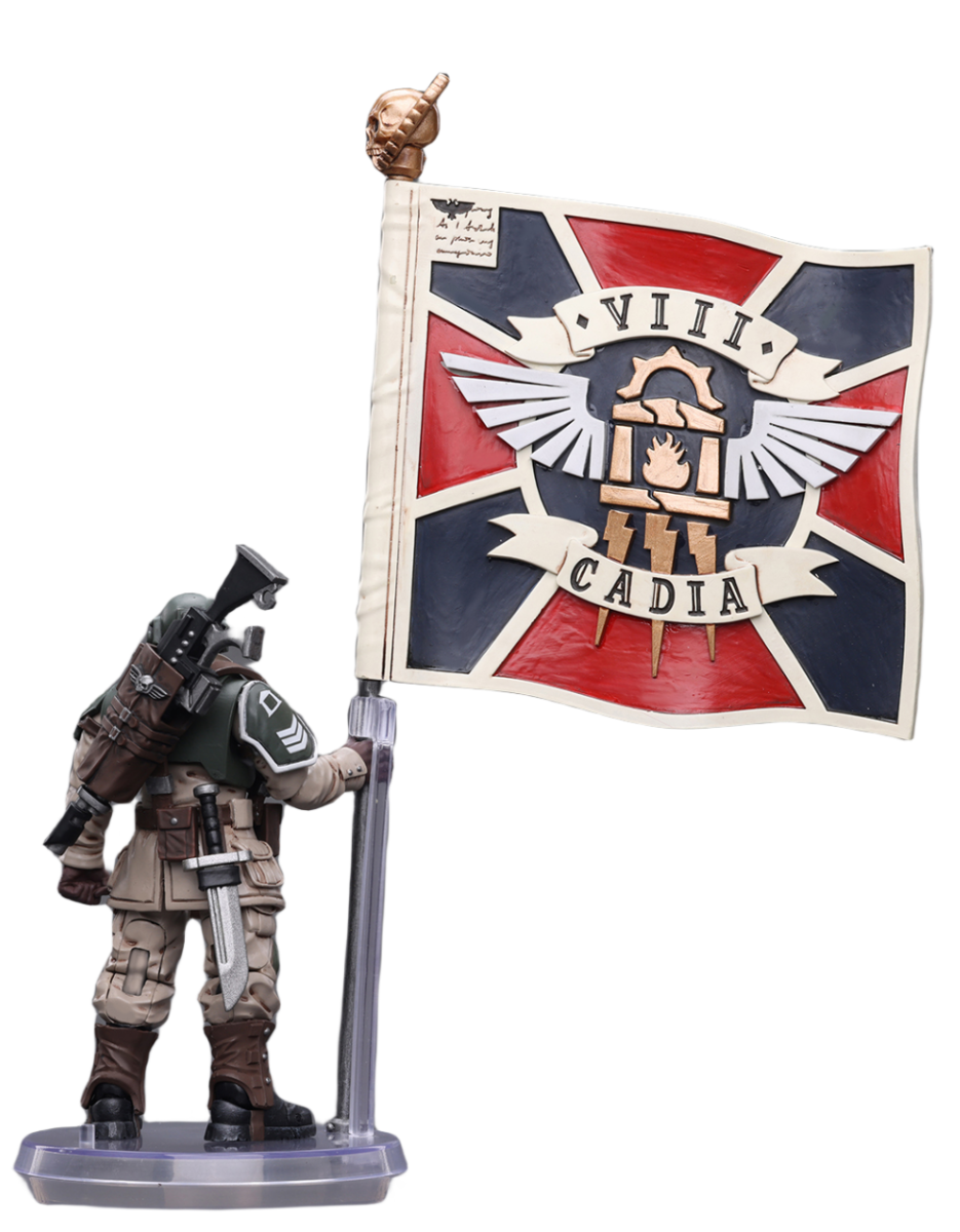 HiPlay JoyToy Warhammer 40K Collectible Figure: Astra Militarum Cadian Command Squad Veteran with Regimental Standard 1:18 Scale Action Figures JT7929