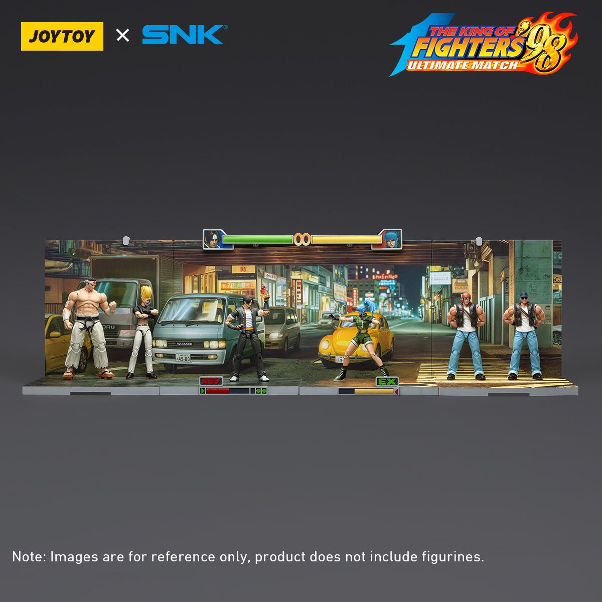 JOYTOY, SNK KOF'98UM Ikari Warriors Team, Clark Still/Ralf Jones/Leona Heidern Action Figures & Stage Base-Japan Street