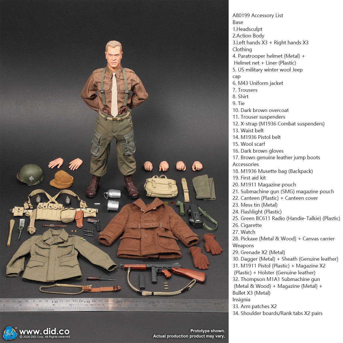 DID A80199 1/6 Scale WWII US 101st Airborne Lieutenant Buck Collectible Figure with Winter Outfit and Display Accessories