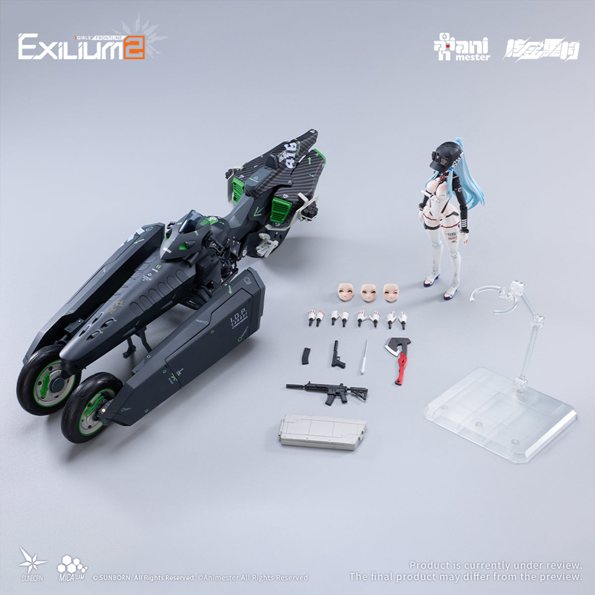 Animester Girls' Frontline 2: Exilium Klukai Action Figure Set with Motorcycle Vehicle 1/12 Scale