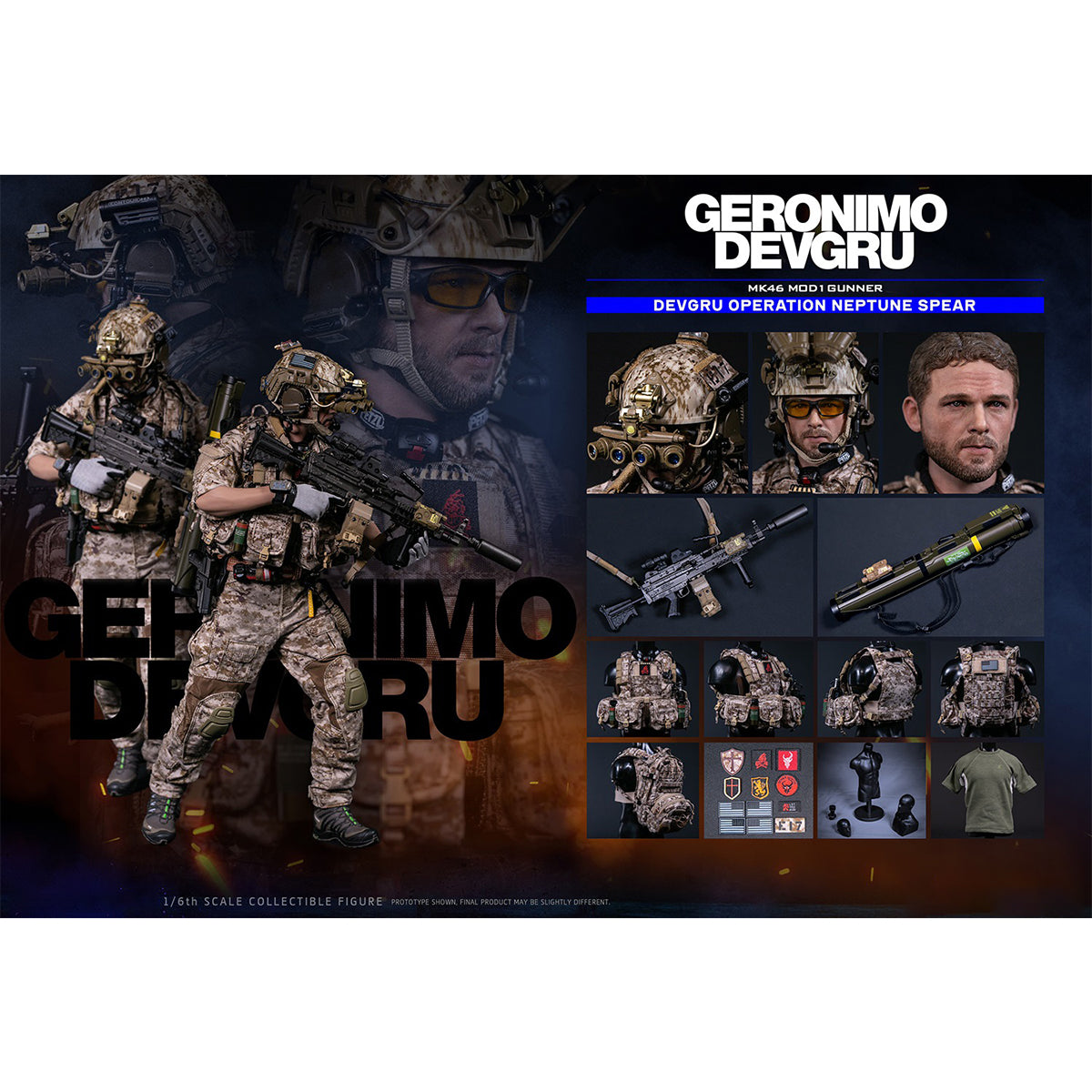 Figuras de acción del artillero DAMTOYS Operation Neptune Spear Geronimo MK46 MOD1