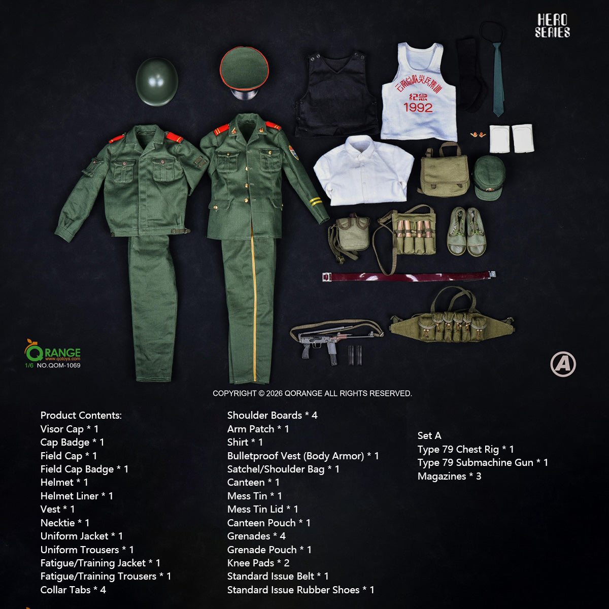 QORANGE QOTOYS 1/6 Hero Series Armed Internal Guard Yu Pingyuan 1992 Action Figure Accessory Set QOM-1069B & QOM-1069A