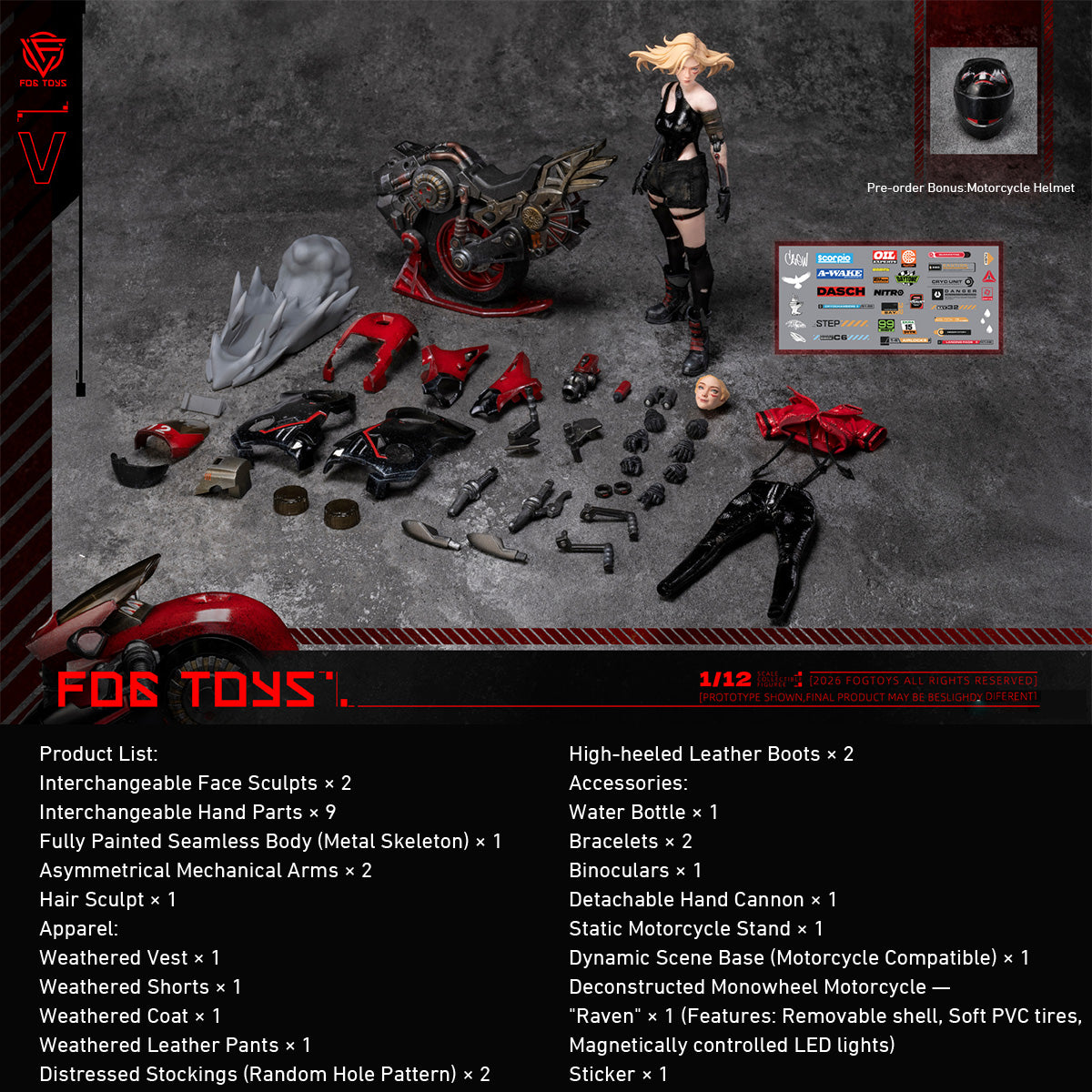 FOGTOYS EA03 Cyberpunk Style Whimsy 26 Series Set V 1/12 Scale Action Figure and Motorcycle Set