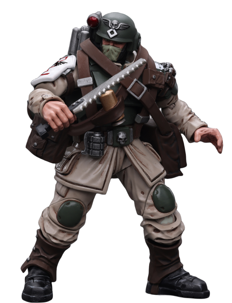 HiPlay JoyToy Warhammer 40K Collectible Figure: Astra Militarum Cadian Command Squad Veteran with Medi-Pack 1:18 Scale Action Figures JT7943