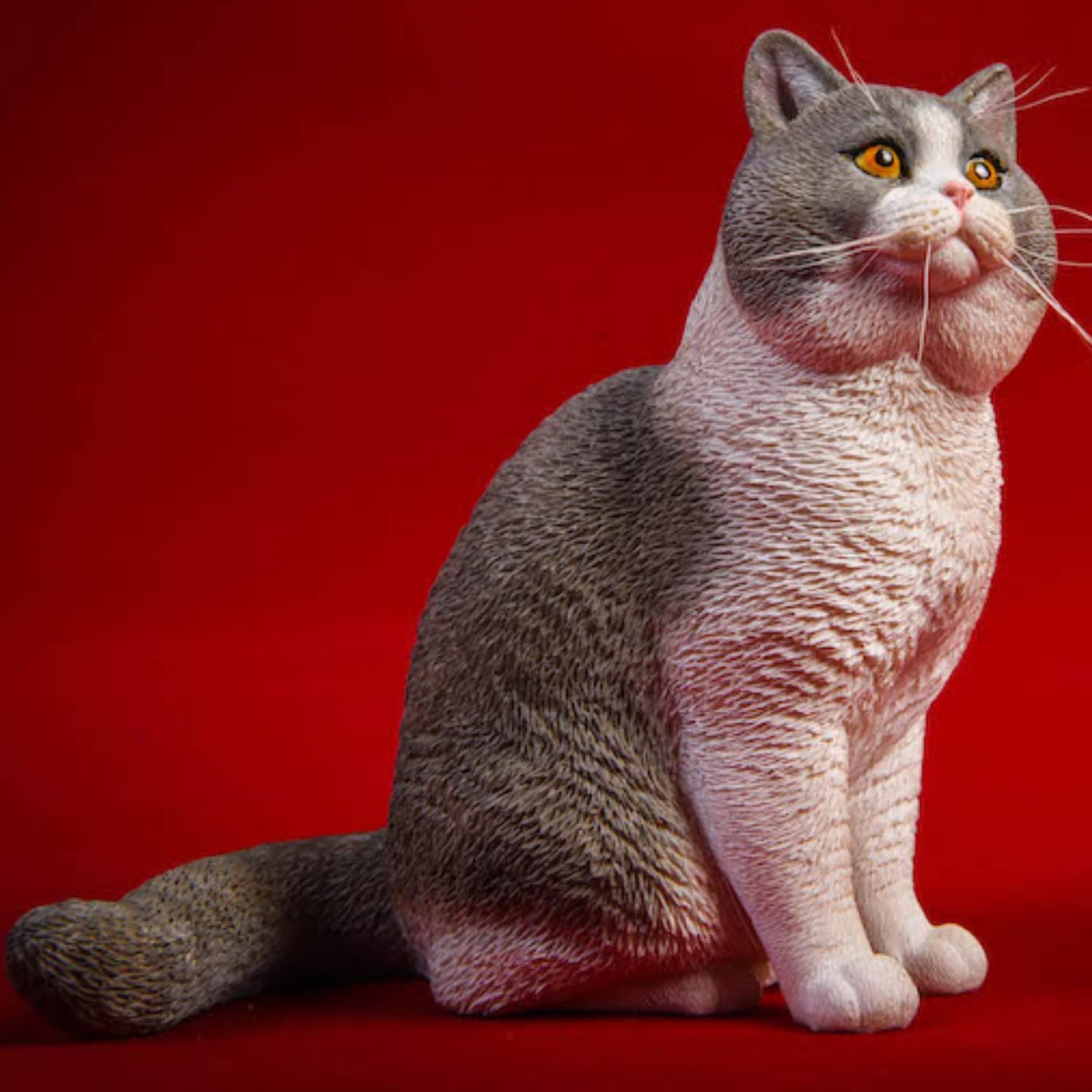 HiPlay JXK Collectible Cat Figure: Shorthair Cat, Expertly Hand-Painted, Lifelike, Safe Resin, 1:6 Scale Miniature Animal Figurine