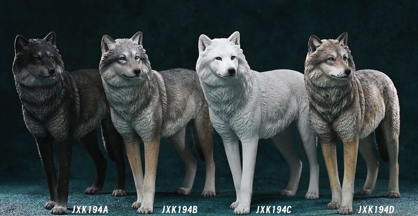 HiPlay JXK Collectible Wolf Figure: Arctic Wolf, Expertly Hand-Painted, Lifelike, Safe Resin, 1:6 Scale Miniature Animal Figurine