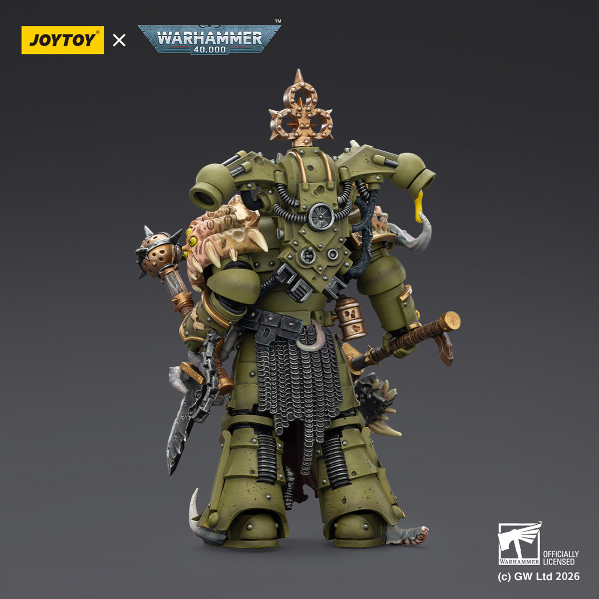 JOYTOY Warhammer 40,000 Death Guard Plague Marine with Bubotic axe and Plague Knife & Champion with Plasma Pistol and Power Fist 1/18 Scale Action Figure