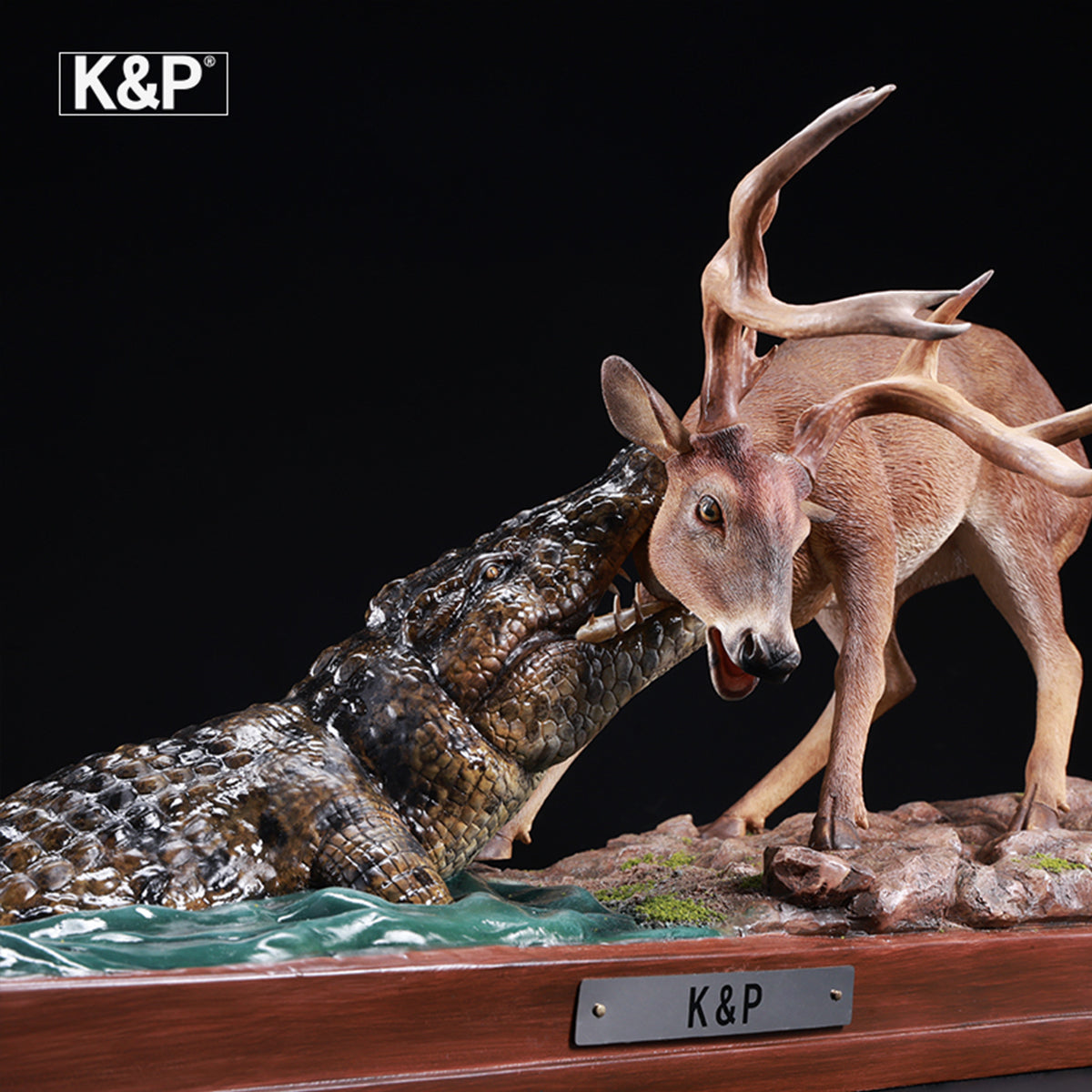 K&P The Line Between Life And Death Deer & Crocodile Animal Trendy Art Figurine