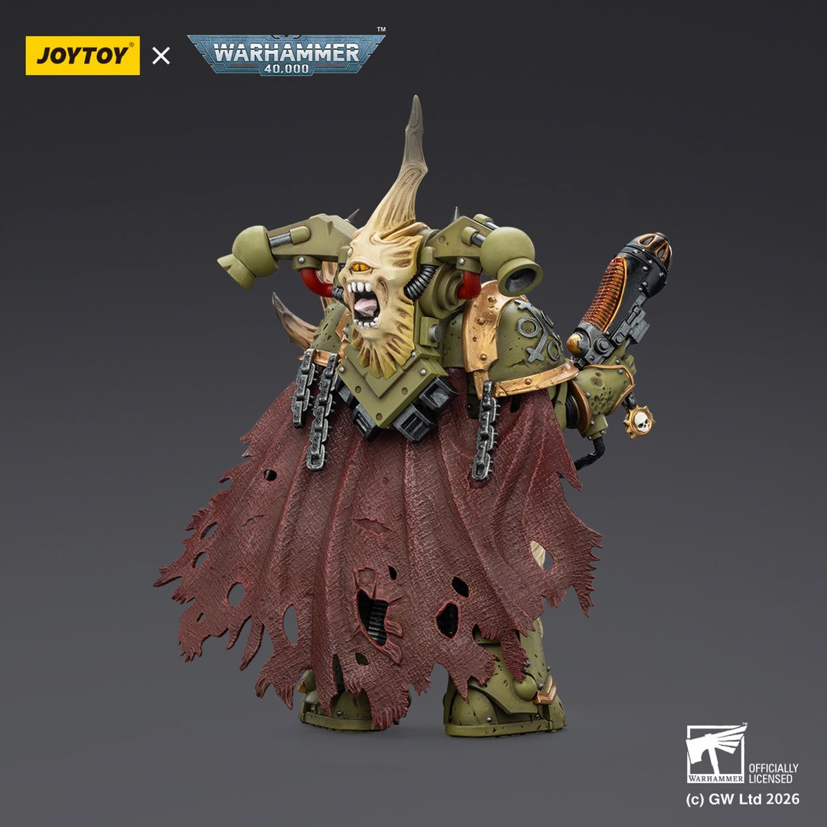 JOYTOY Warhammer 40,000 Death Guard Plague Marine with Bubotic axe and Plague Knife & Champion with Plasma Pistol and Power Fist 1/18 Scale Action Figure