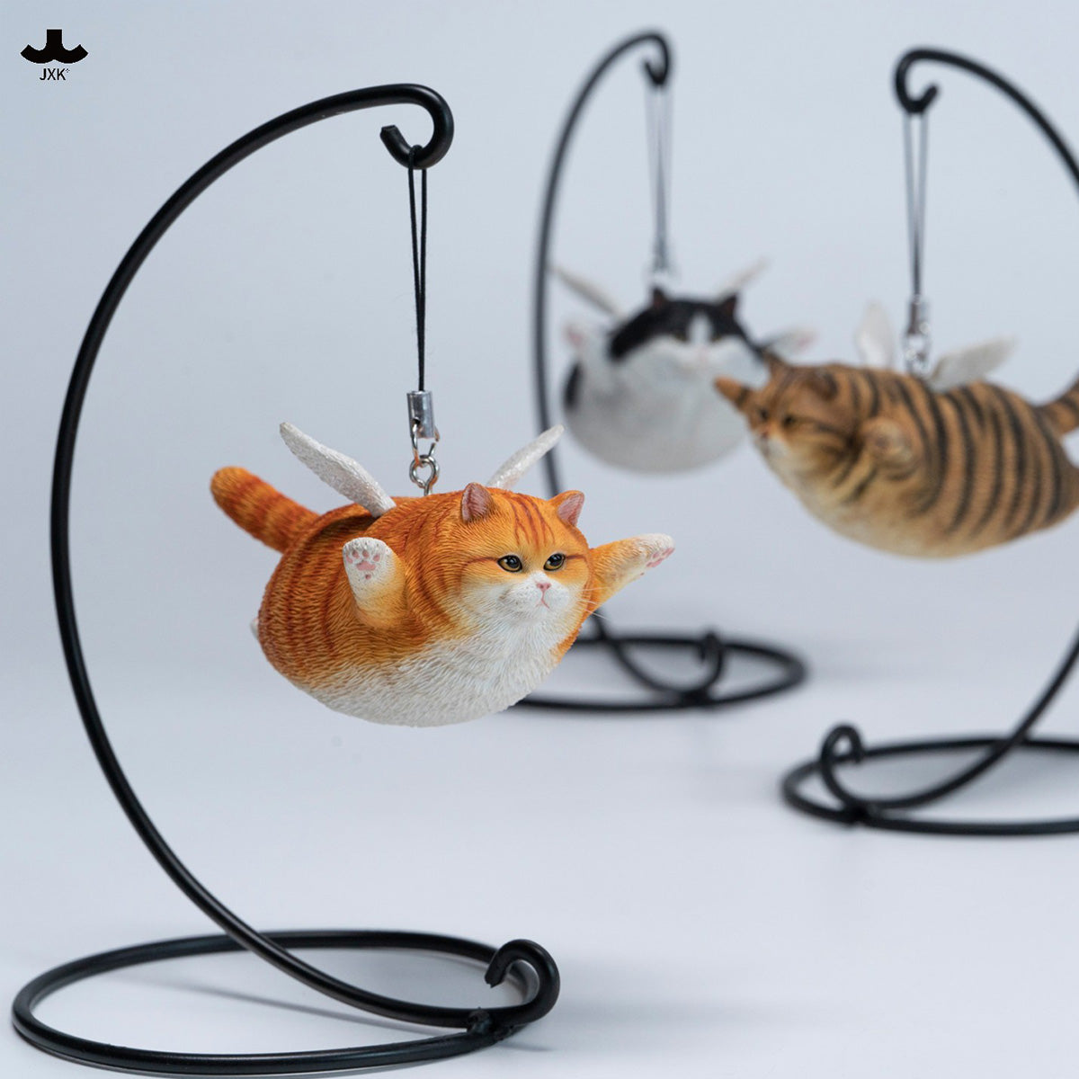 JXK Cat Angel Statue JXK383 Winged Feline Figure with Metal Stand Realistic Animal Collectible for Home Office Desk Decor