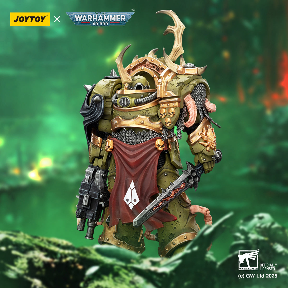 JOYTOY Warhammer Death Guard Blightlord Terminator & Plague Marine Icon bearer with Boltgun and Plague knife 1/18 Scale Action Figure