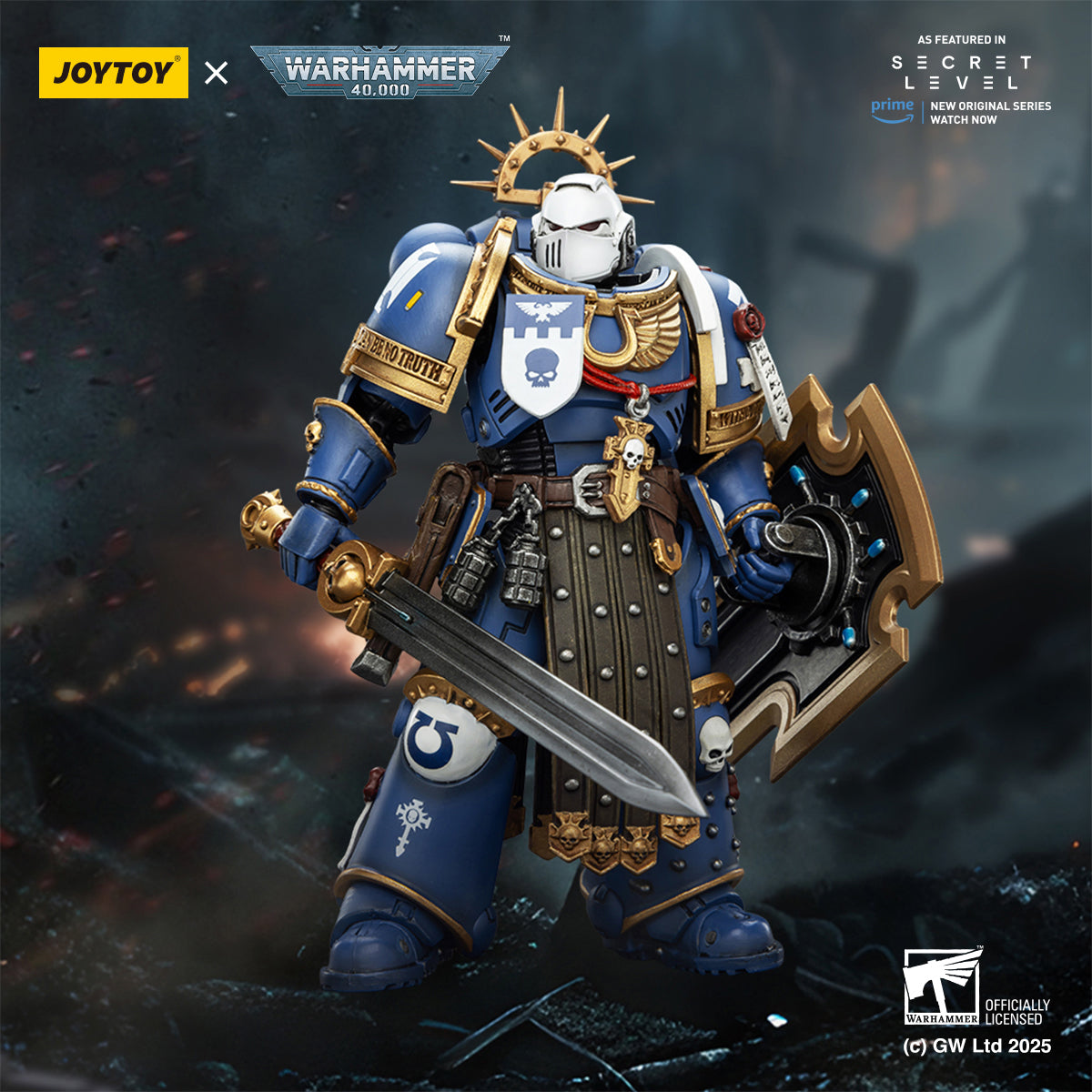 JOYTOY Warhammer Ultramarines Torvald with Power Sword Levantus with Power Sword Metaurus with Power Axe Titus with Laurels of Victory 1/18 Scale Action Figure