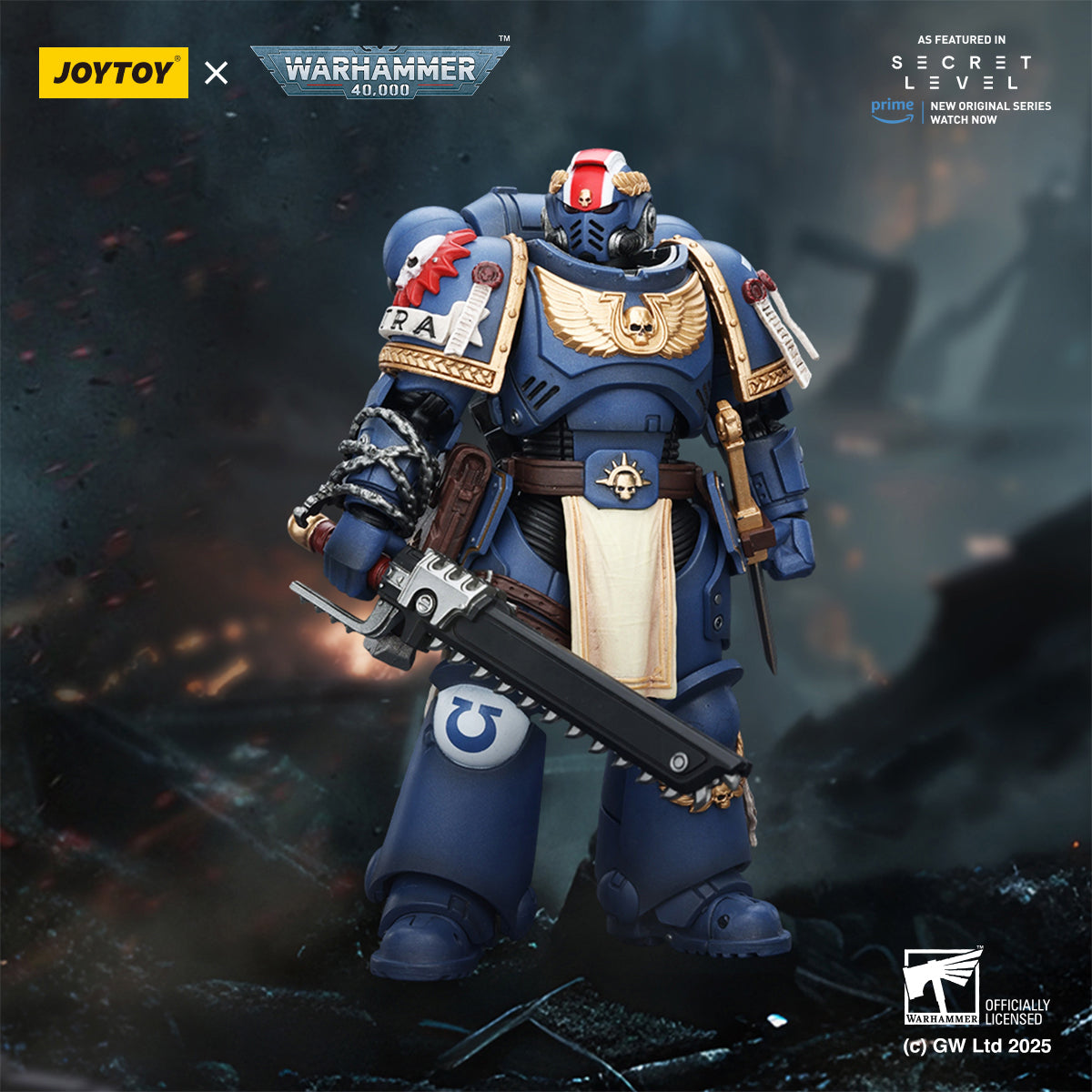 JOYTOY Warhammer Ultramarines Torvald with Power Sword Levantus with Power Sword Metaurus with Power Axe Titus with Laurels of Victory 1/18 Scale Action Figure
