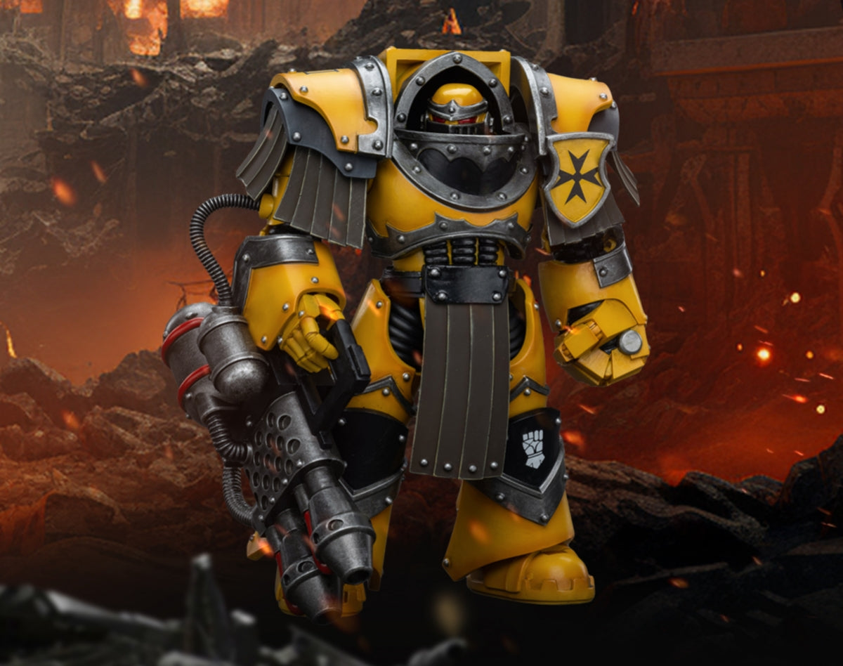 HiPlay JoyToy Warhammer The Horus Heresy Collectible Figure: Imperial Fists Legion Cataphractii Terminator Squad Legion Cataphractii with Heavy Flamer 1:18 Scale Action Figures JT9381