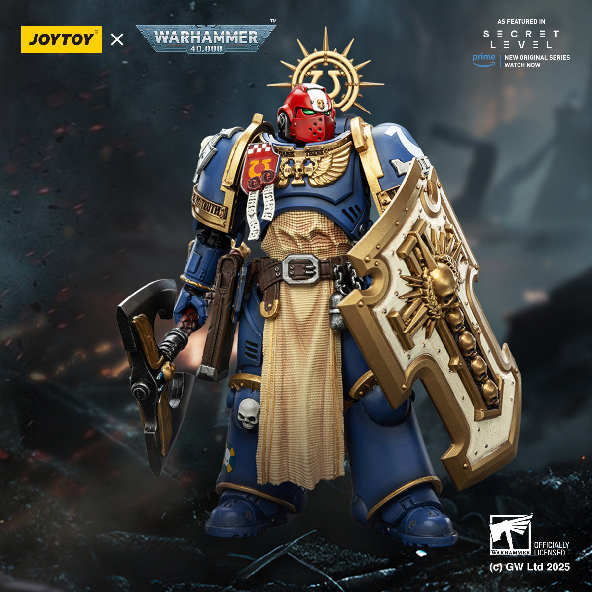 JOYTOY Warhammer Ultramarines Torvald with Power Sword Levantus with Power Sword Metaurus with Power Axe Titus with Laurels of Victory 1/18 Scale Action Figure