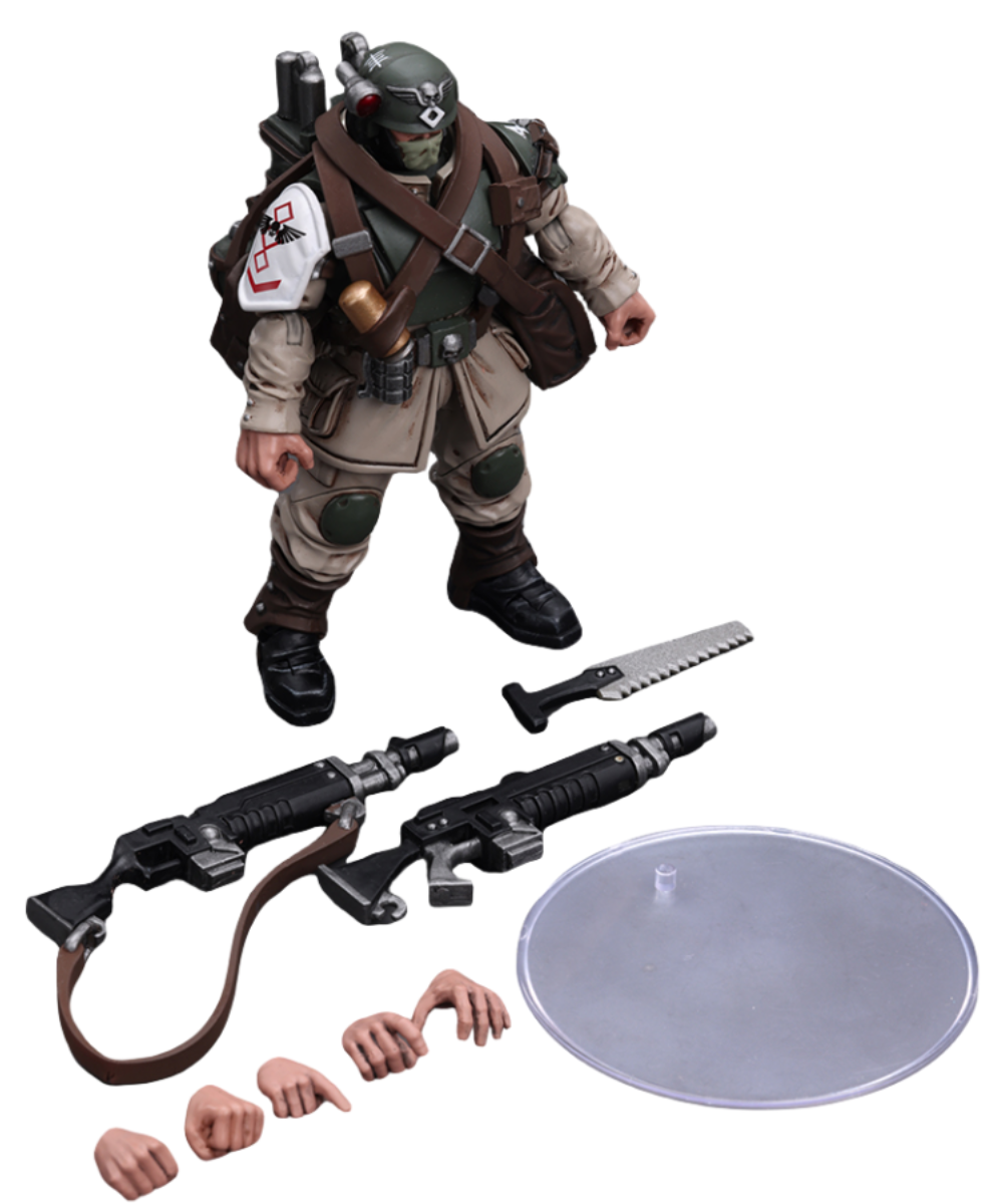 HiPlay JoyToy Warhammer 40K Collectible Figure: Astra Militarum Cadian Command Squad Veteran with Medi-Pack 1:18 Scale Action Figures JT7943