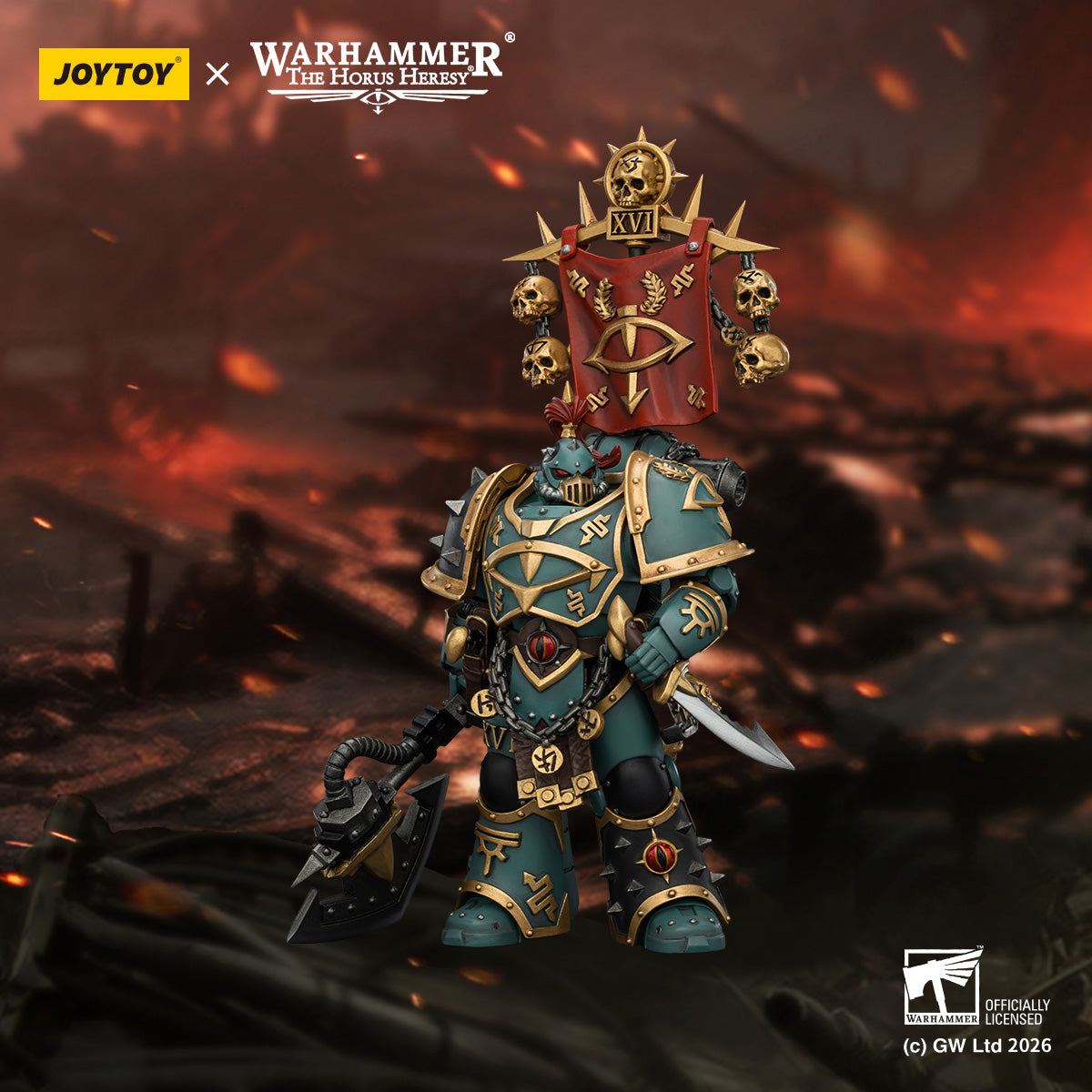 JOYTOY Warhammer The Horus Heresy Sons of Horus Vheren Ashurhaddon Master of the True Sons with the Axe Serpentis & Dark Emissary Consul with Staff of Dark Authority