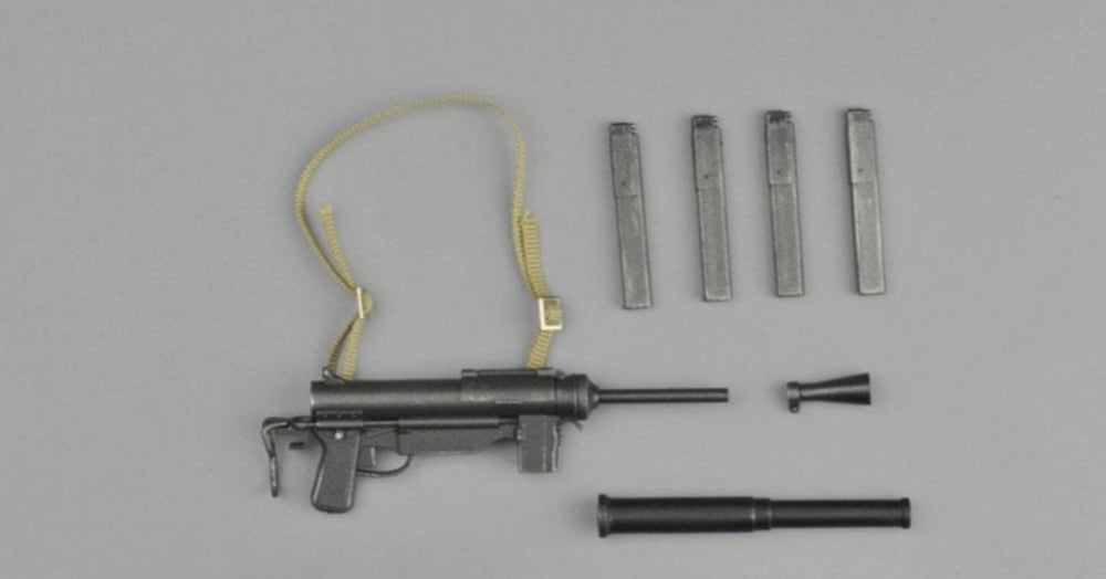 ZYTOYS 1/6 Scale M3 Submachine Gun Grease Gun Model ZY2005 Action Figure Accessory with Silencer and Magazines