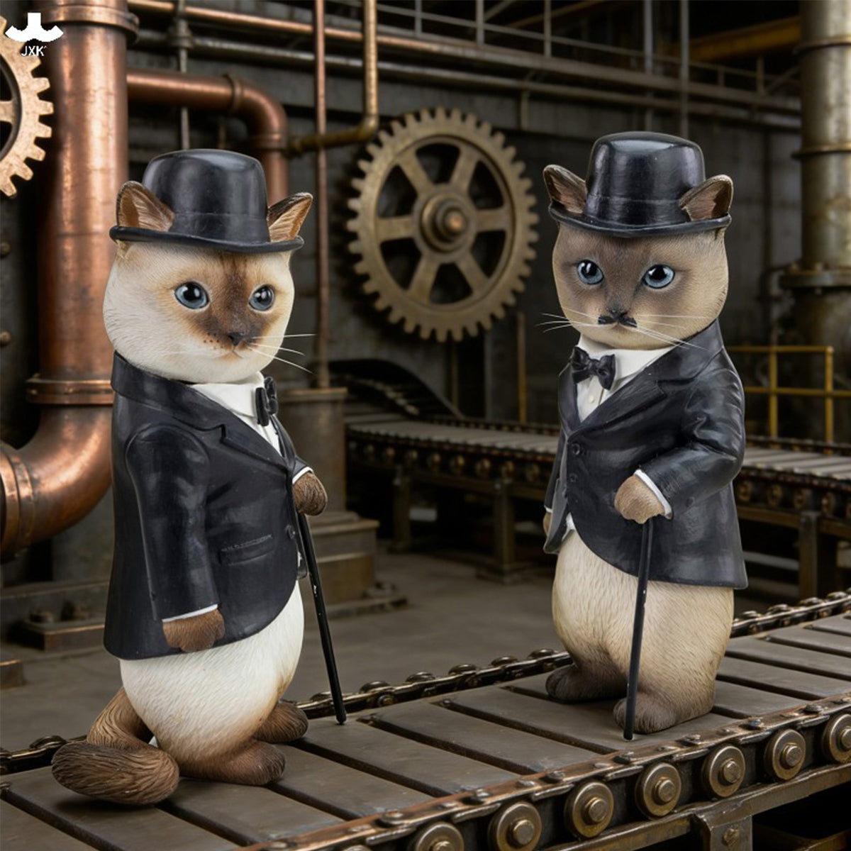 JXK Chaplin Cat (JXK344) Static Expertly Hand-Painted Lifelike Animal Figurine