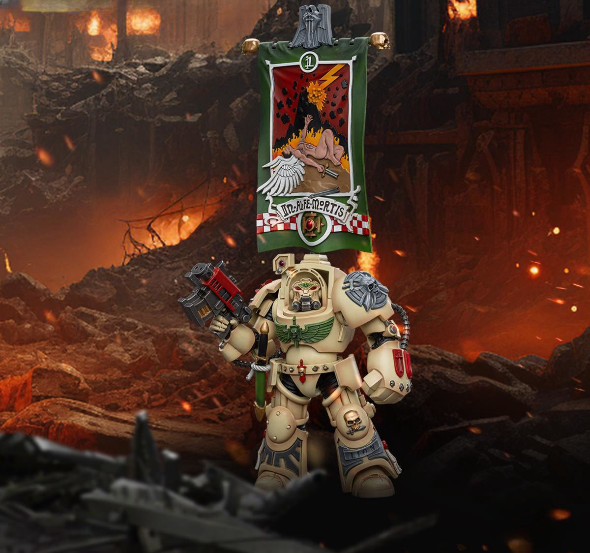 HiPlay JoyToy JT9176 40K Collectible Figure: Dark Angels Deathwing Ancient with Company Banner 1:18 Scale Action Figures