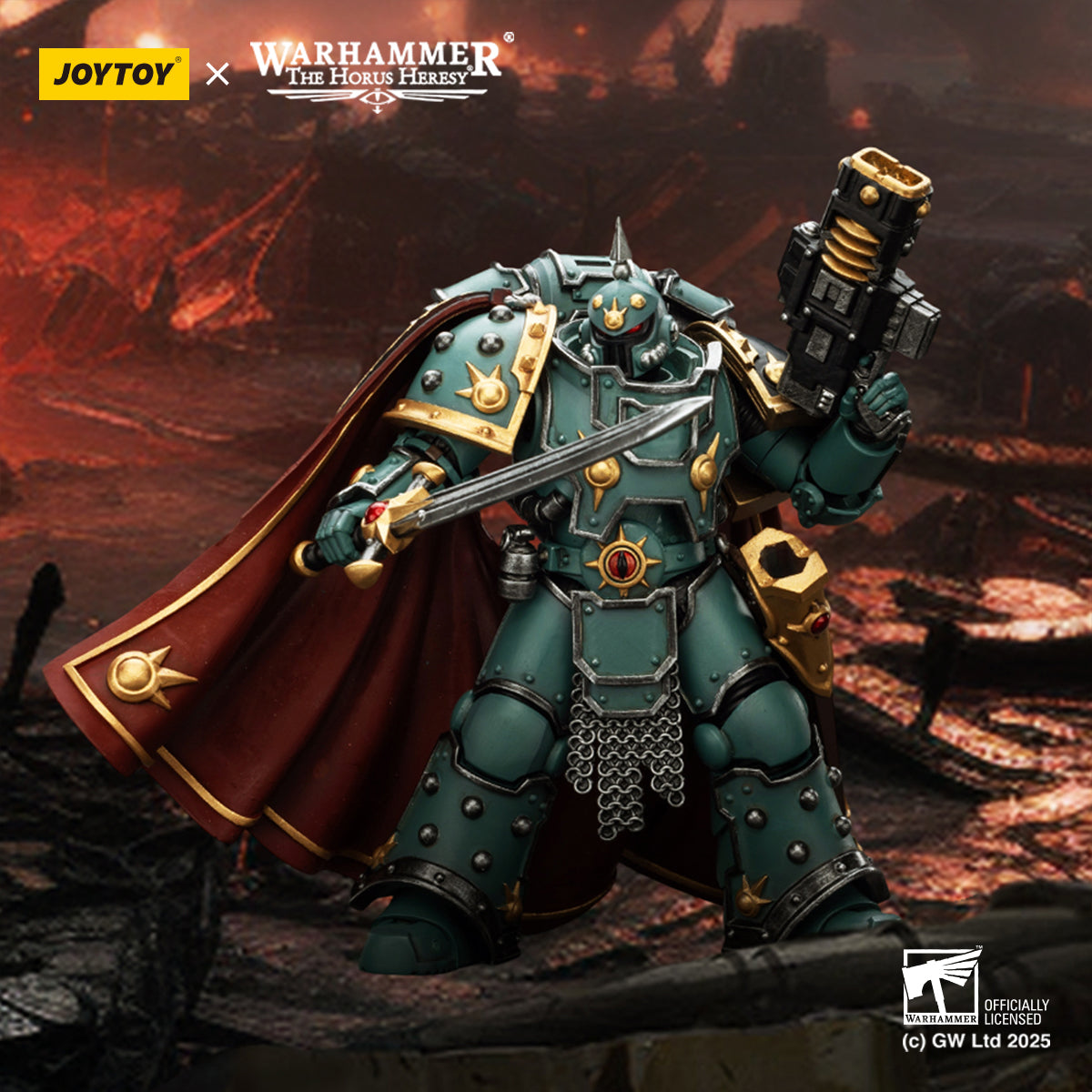 JOYTOY Imperial Fists Legion Apothecary/Sons of Horus Legion Apothecary & Legion Champion & Cataphractii Praetor with Combi-Melta and Power Maul 1/18 Scale Action Figure