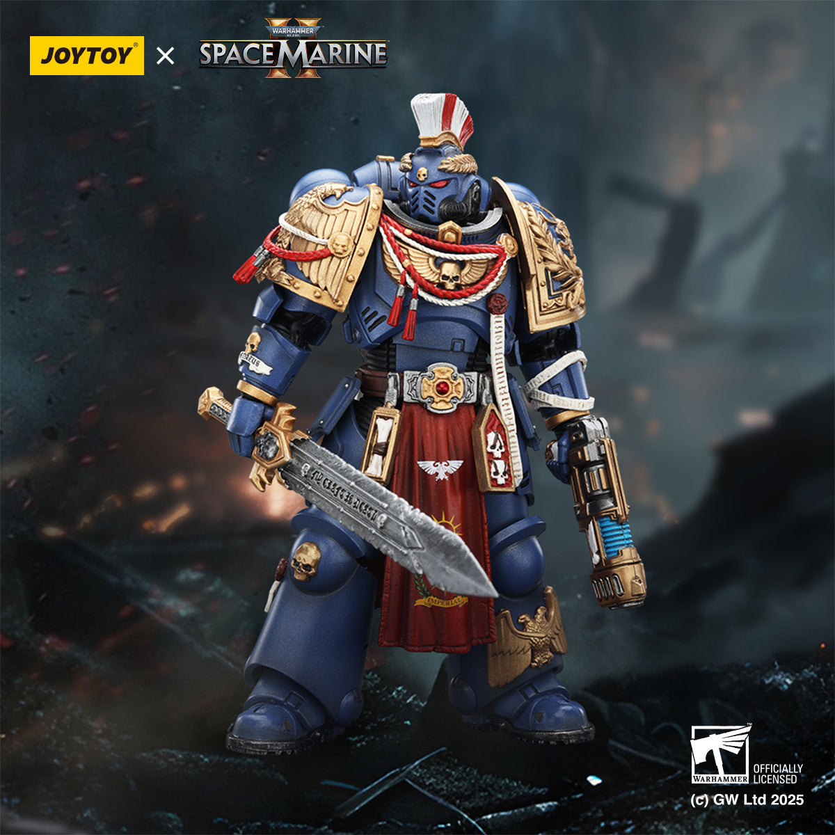 JOYTOY Ultramarines Relic Primus Armour with Plasma Pistol and Combat Blade & Ultramarines Heavy Artificer Armor with Relic Multi-Melta & Ultramarines Heavy Relic Primus Armor with Heavy Relic Bolt Rifle
