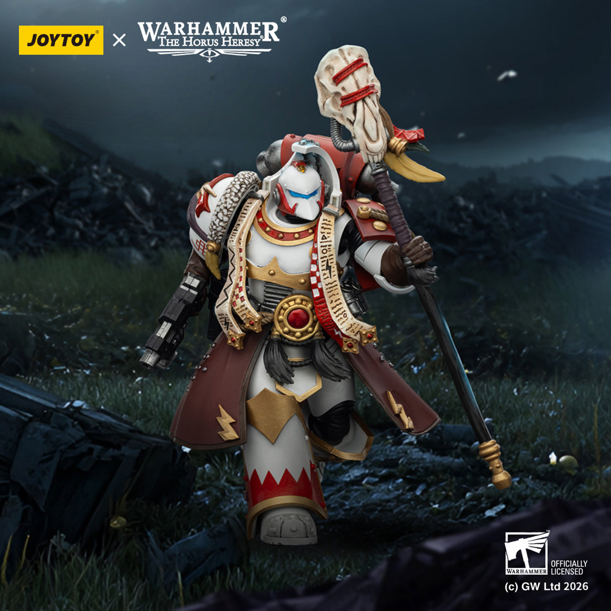 JOYTOY White Scars Legion Praetor in Cataphractii Terminator Armour & Stormseer Consul with Force Staff and Bolt Pistol JT03486 1/18 Scale Action Figure