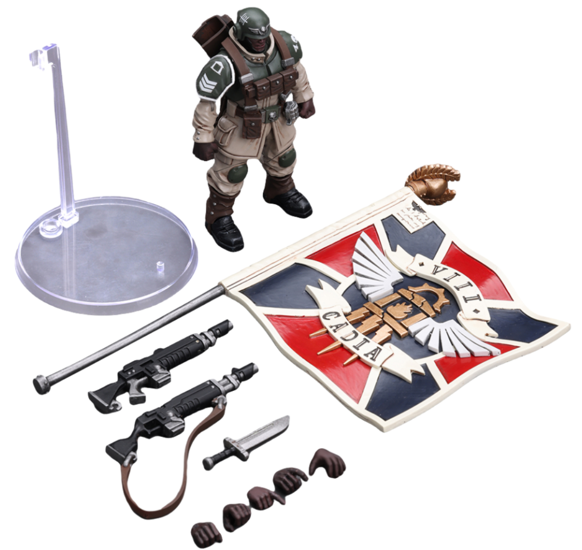 HiPlay JoyToy Warhammer 40K Collectible Figure: Astra Militarum Cadian Command Squad Veteran with Regimental Standard 1:18 Scale Action Figures JT7929