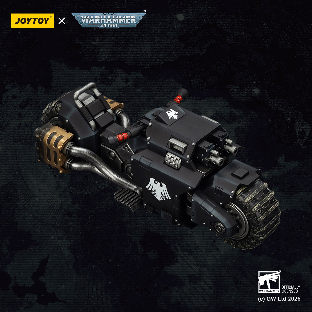 JOYTOY Warhammer 40K Raven Guard/Space Wolves/Blood Angels Raider-pattern Combat Bike with twin-linked bolt rifles (JT03776) 1/18 Scale Action Figure Vehicle Set
