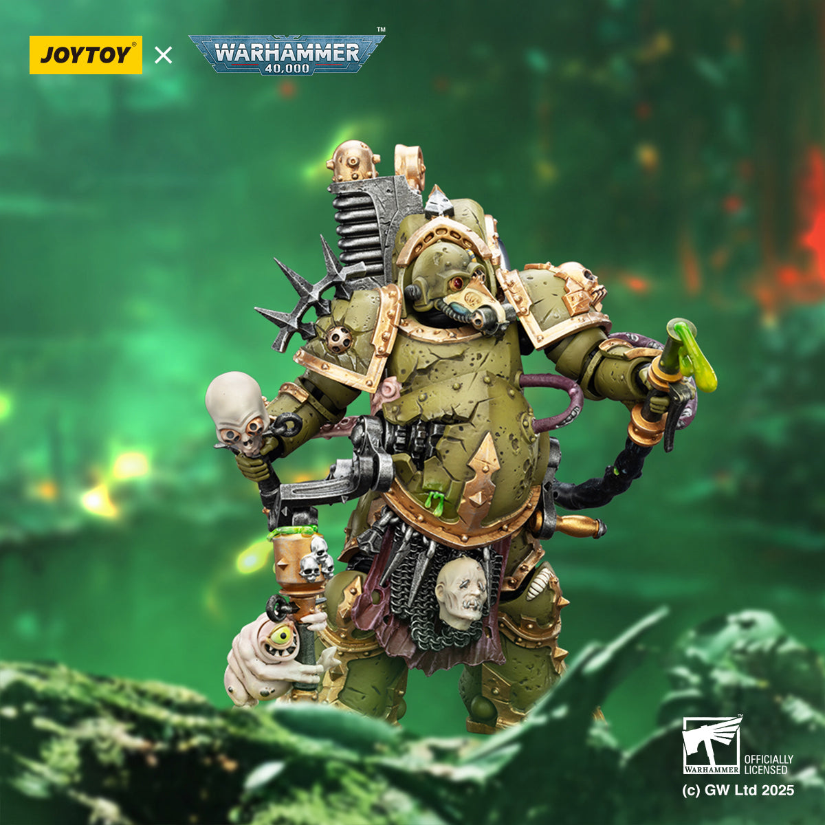 JOYTOY Warhammer Death Guard Lord of Virulence with Power Fist and Twin Plague Spewer & Foul Blightspawn with Plague Sprayer 1/18 Scale Action Figure