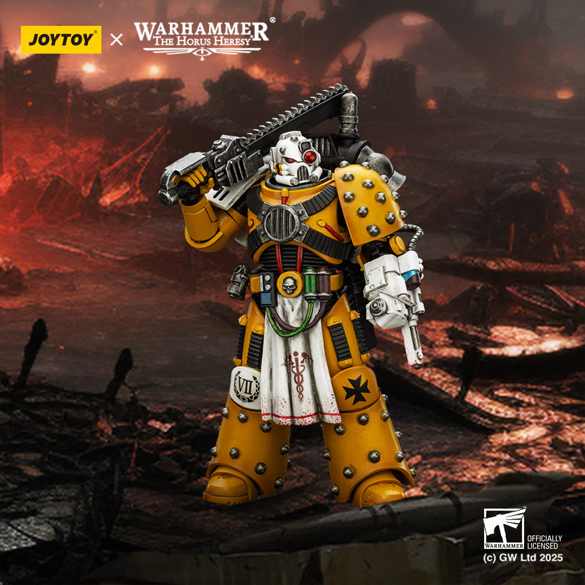JOYTOY Imperial Fists Legion Apothecary/Sons of Horus Legion Apothecary & Legion Champion & Cataphractii Praetor with Combi-Melta and Power Maul 1/18 Scale Action Figure