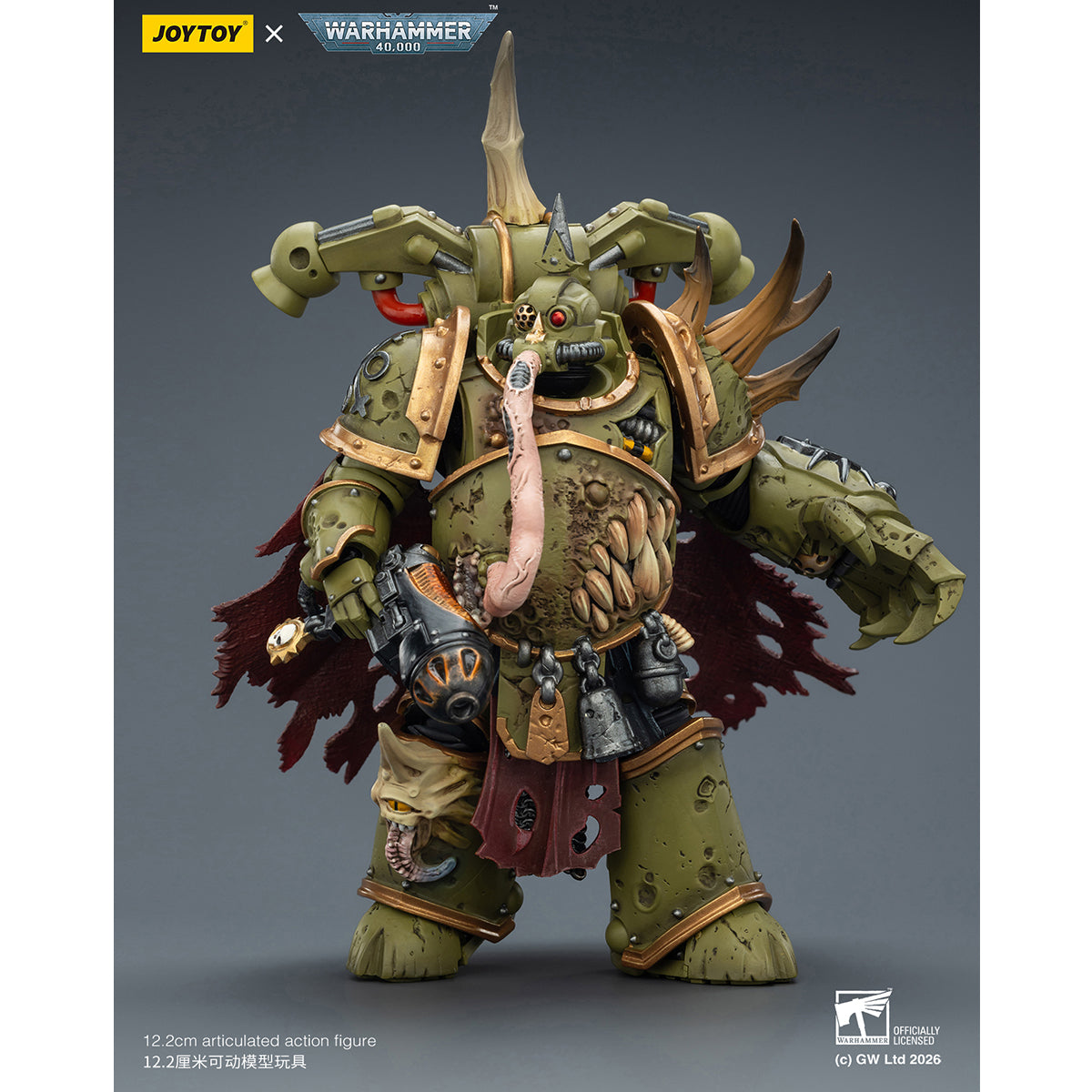 JOYTOY Warhammer 40,000 Death Guard Plague Marine with Bubotic axe and Plague Knife & Champion with Plasma Pistol and Power Fist 1/18 Scale Action Figure