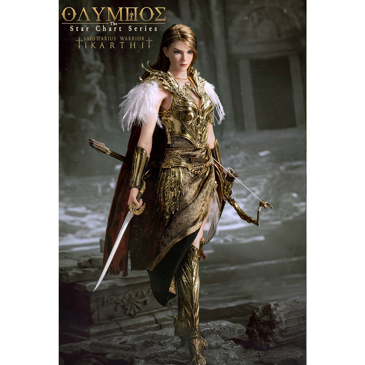 POP COSTUME, Olympus-The Star Chart Series, Sagittarius Warrior Ikarti Action Figures & Roman Ruins Scene Base