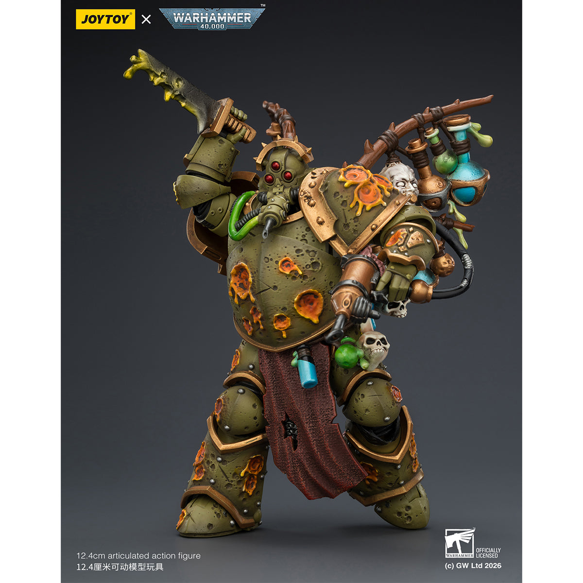 JOYTOY Warhammer 40K Death Guard Tallyman with Plasma Pistol & Biologus Putrifier with Injector Pistol and Hyper Blight Grenades 1/18 Scale Action Figure