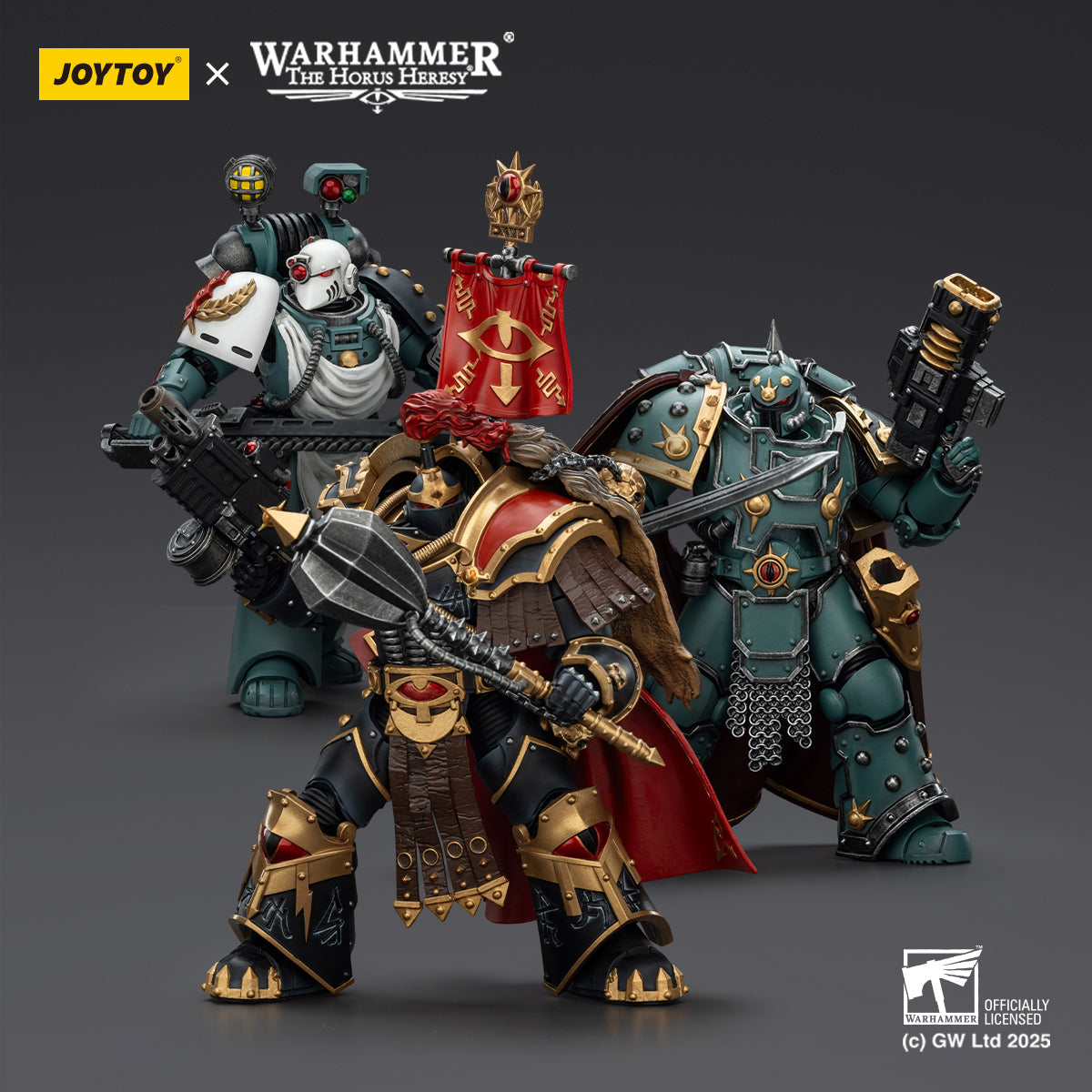 JOYTOY Imperial Fists Legion Apothecary/Sons of Horus Legion Apothecary & Legion Champion & Cataphractii Praetor with Combi-Melta and Power Maul 1/18 Scale Action Figure