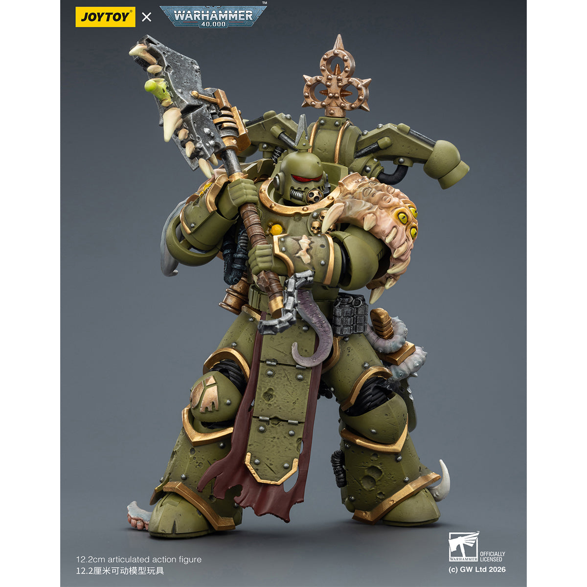 JOYTOY Warhammer 40,000 Death Guard Plague Marine with Bubotic axe and Plague Knife & Champion with Plasma Pistol and Power Fist 1/18 Scale Action Figure
