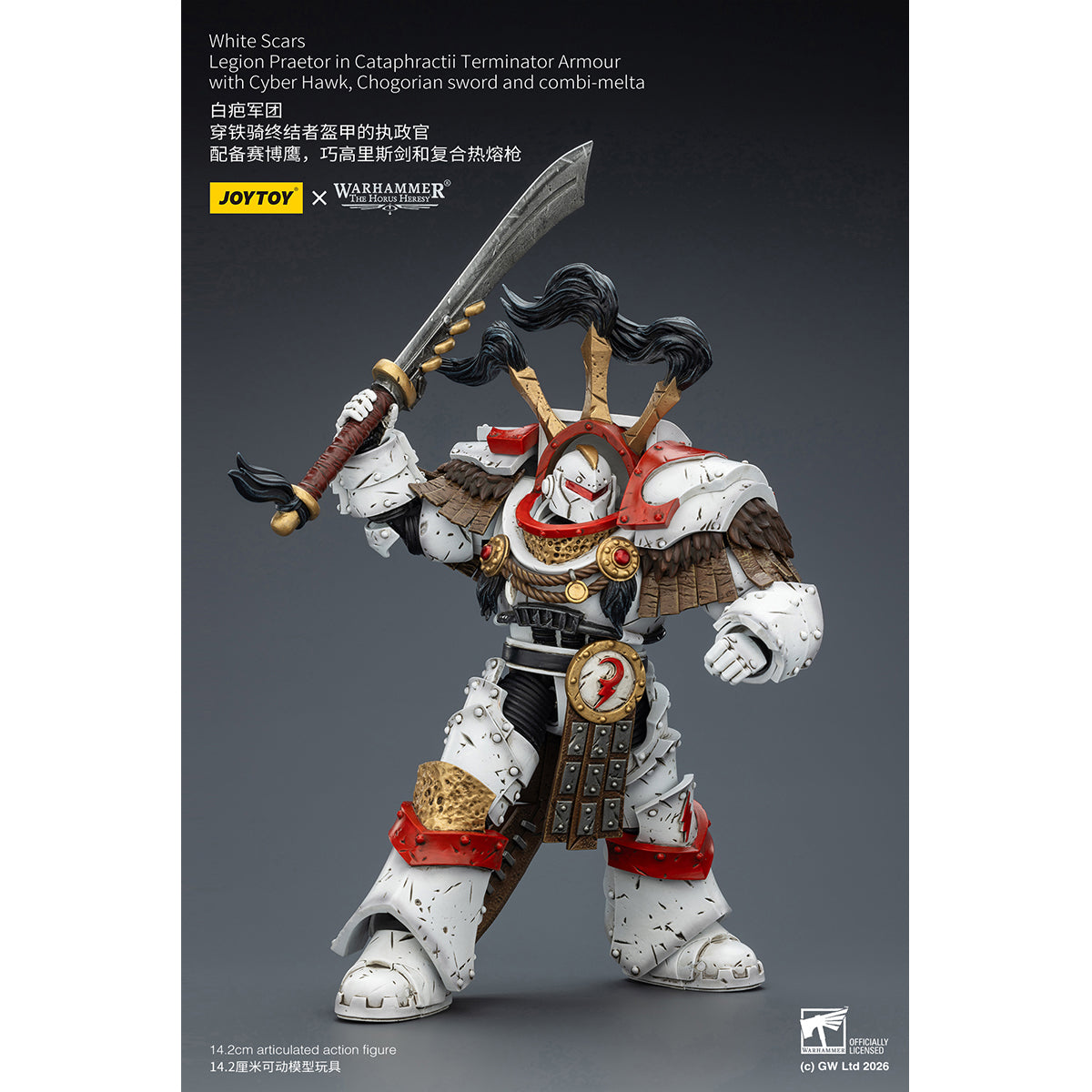 JOYTOY White Scars Legion Praetor in Cataphractii Terminator Armour & Stormseer Consul with Force Staff and Bolt Pistol JT03486 1/18 Scale Action Figure