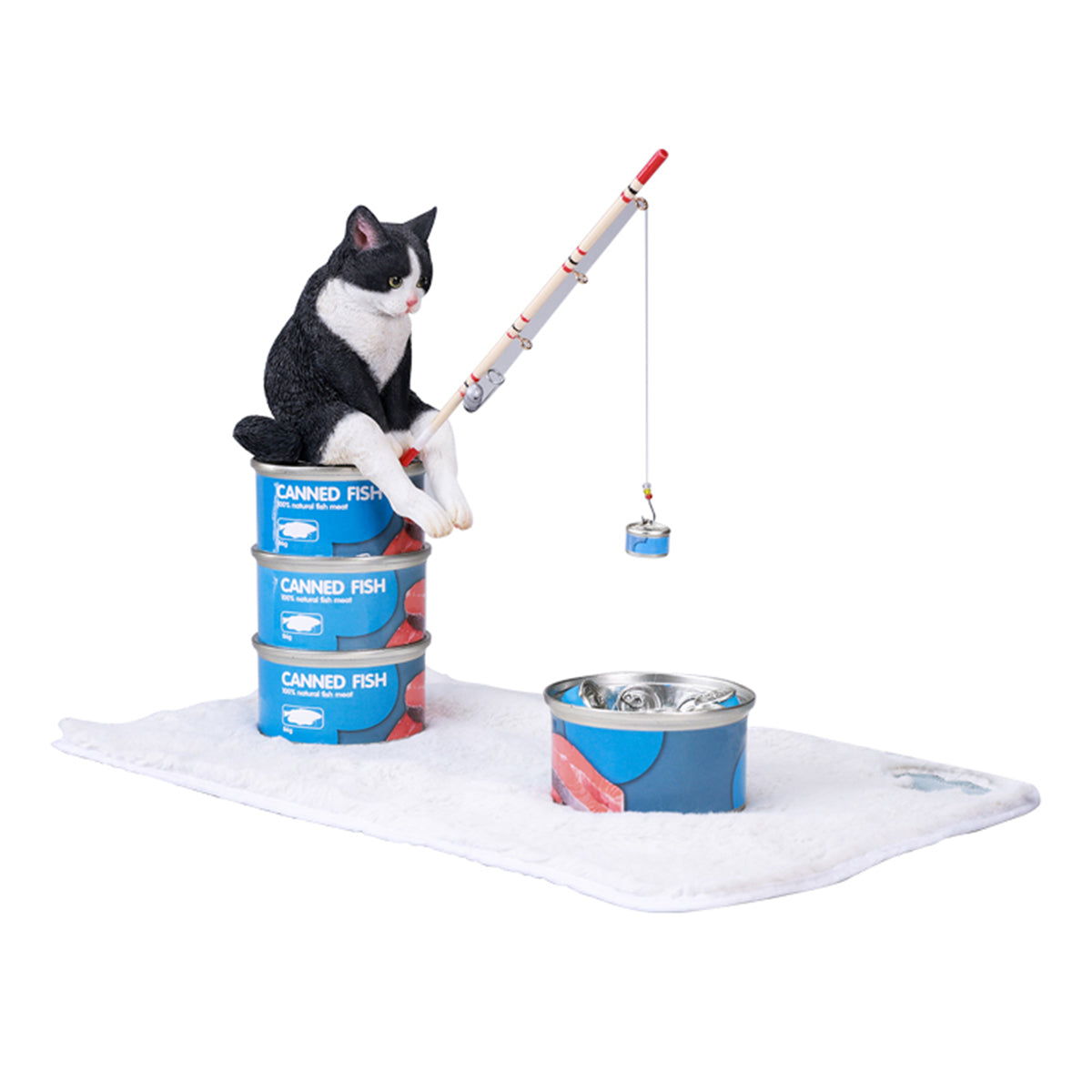 JXK Dream-Fishing Kitten Cat Static Expertly Hand-Painted Lifelike Animal Figurine