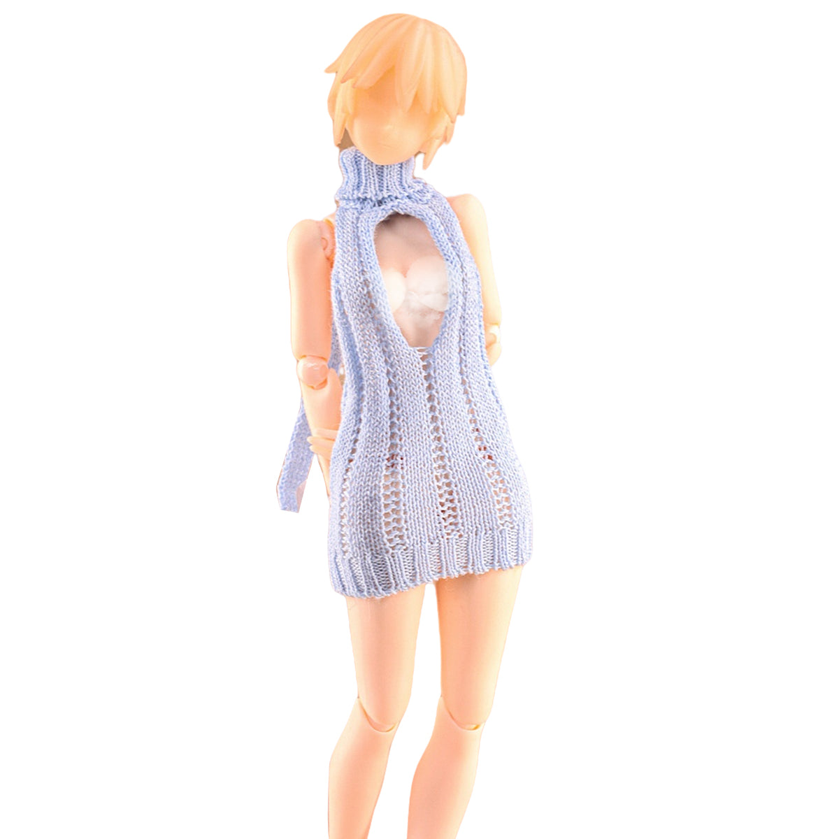 HASUKI Doll Sweater Open Chest and Back Light Blue For Action Figures