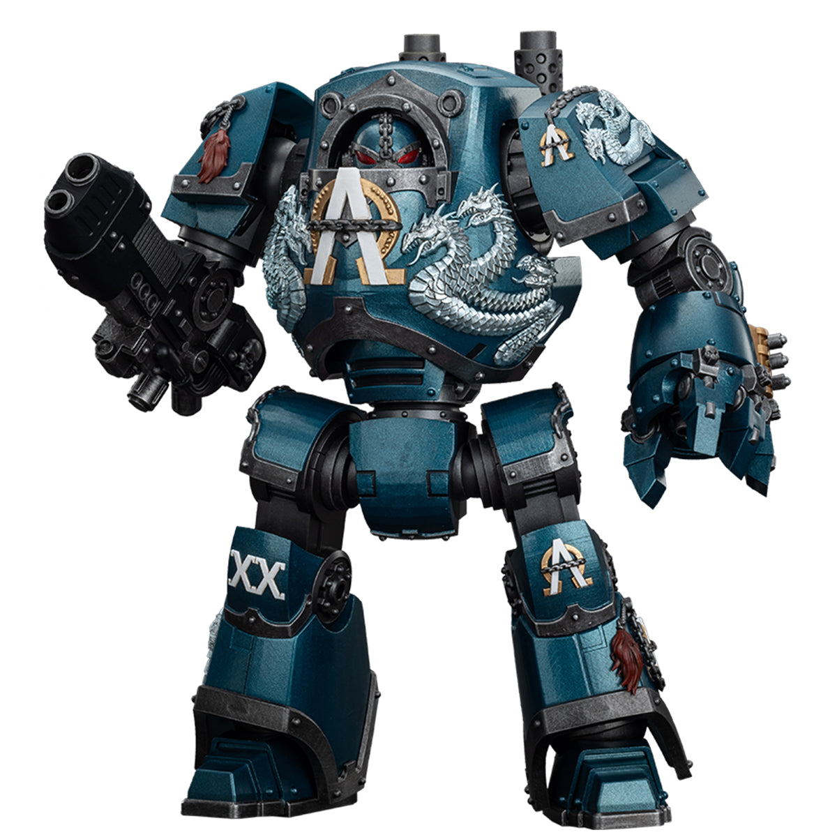 JOYTOY Warhammer The Horus Heresy Alpha Legion Contemptor Dreadnought con figuras de acción de cañón de plasma Gravis