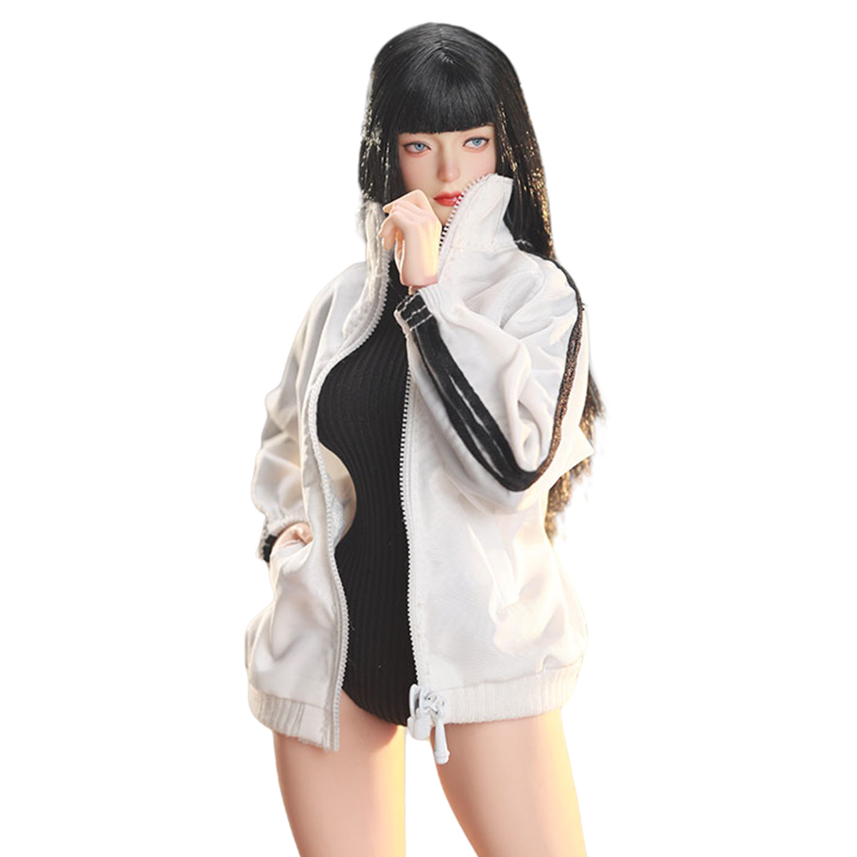 JIAOUDOLL, Female Knee Pads + Bodysuit + Mid-Calf Socks & Female Sportswear Single Jacket & Female Sports Jumpsuit Set Jacket with Jumpsuit, Doll Clothes Accessory for 12-inches Figure