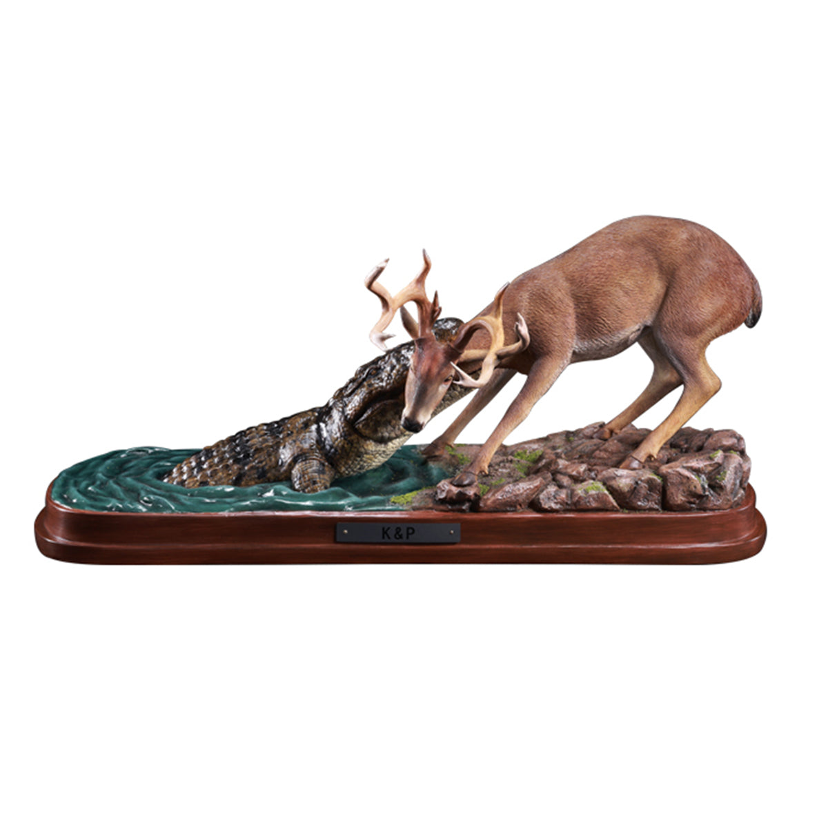 K&P The Line Between Life And Death Deer & Crocodile Animal Trendy Art Figurine