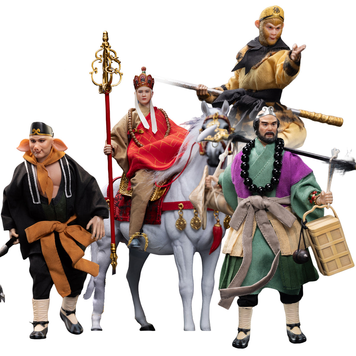 HAOYUTOYS, Journey to the West: Sha Wujing/Zhu Bajie/Monkey King Sun Wukong/Tang Sanzang/White Dragon Horse/Tongtian River Set & Scene Platform, Myth Series Action Figure