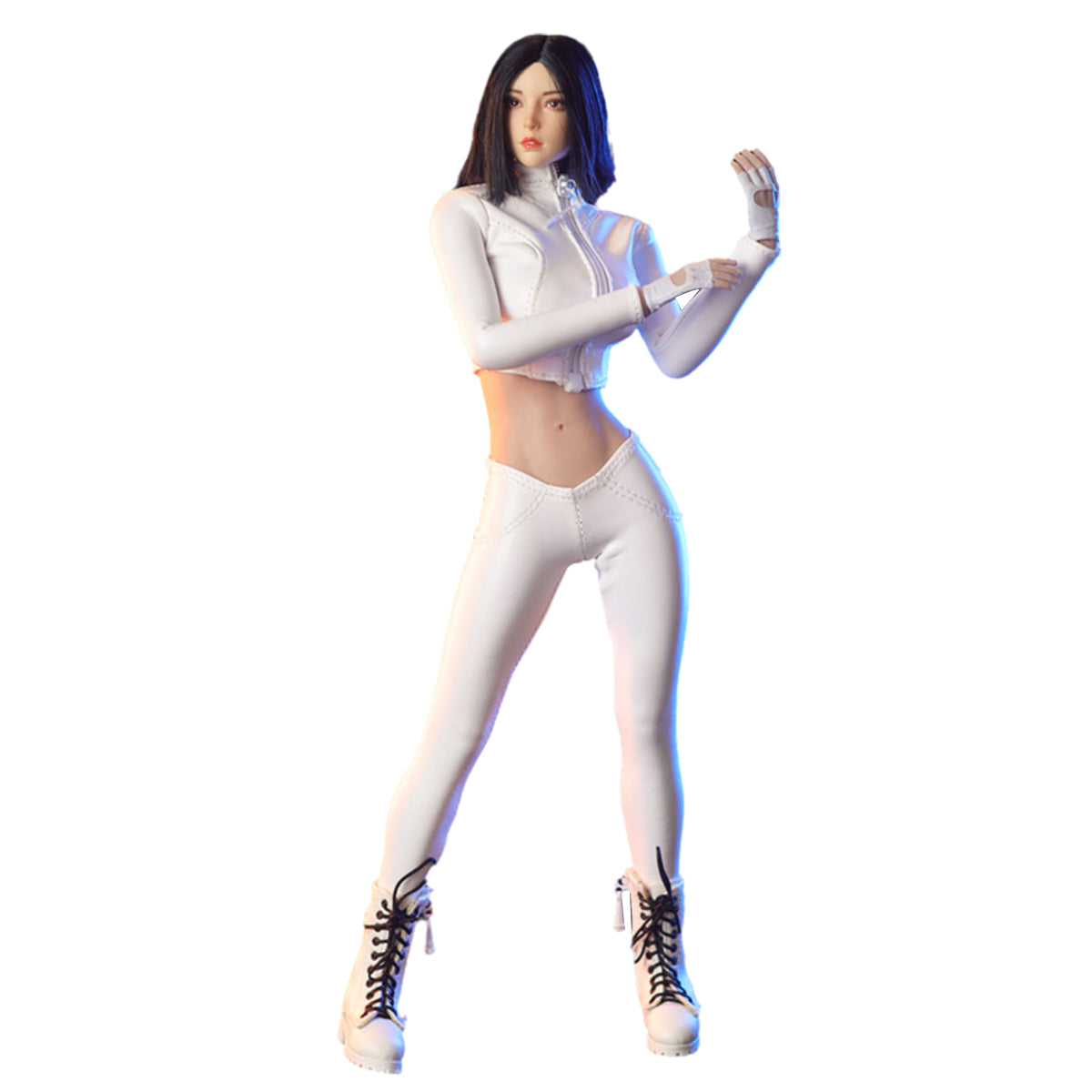 JIAOU DOLL, White Short Leather Jacket and Leather Pants,Doll Clothes For 12-inches Figure