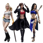 TBLeague S-Series 1/6 figure bodies — Three dressed body demonstrations, heads and outfits shown for display