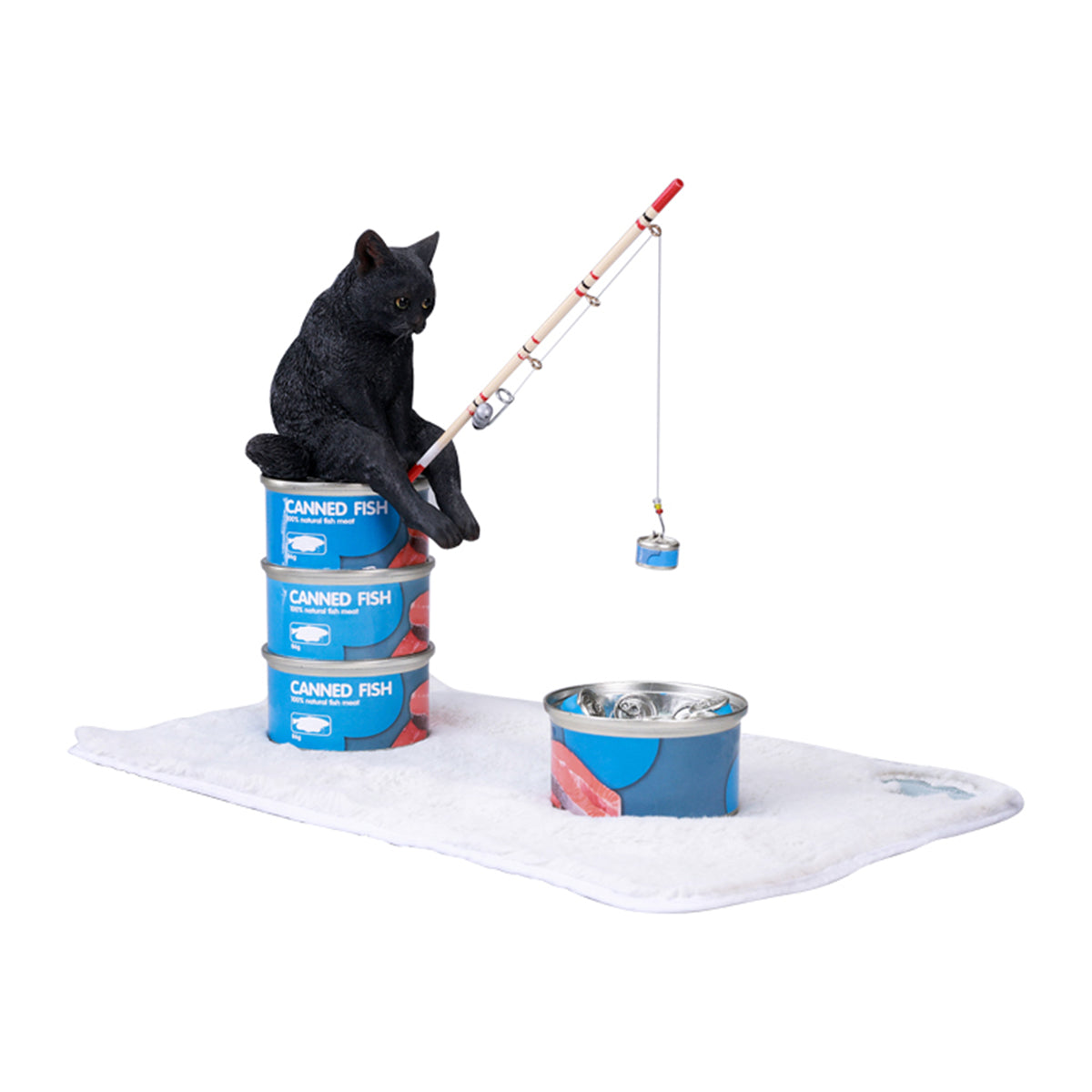 JXK Dream-Fishing Kitten Cat Static Expertly Hand-Painted Lifelike Animal Figurine