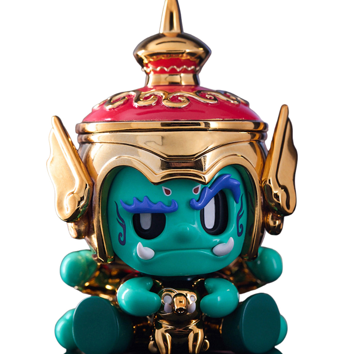 MR.BONE Ten-faced Demon King Golden Armor Red Feathers Art Figurine